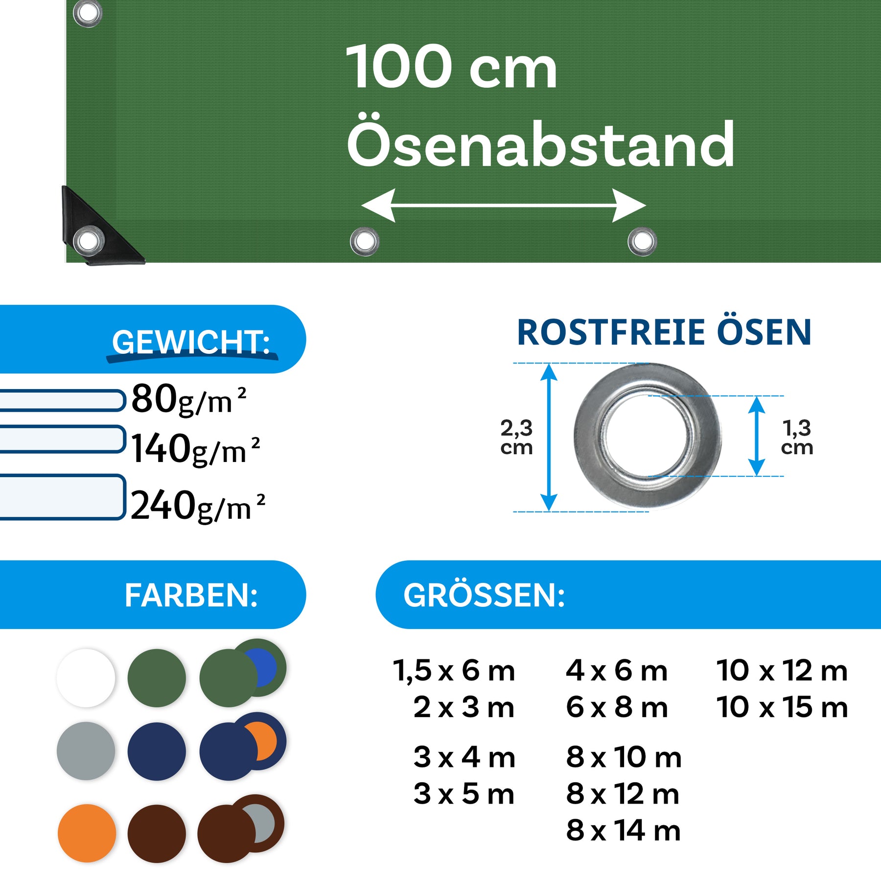 Tarpaulin | Extrêmement résistant à la déchirure | 240 g/m² | Nombreuses variantes