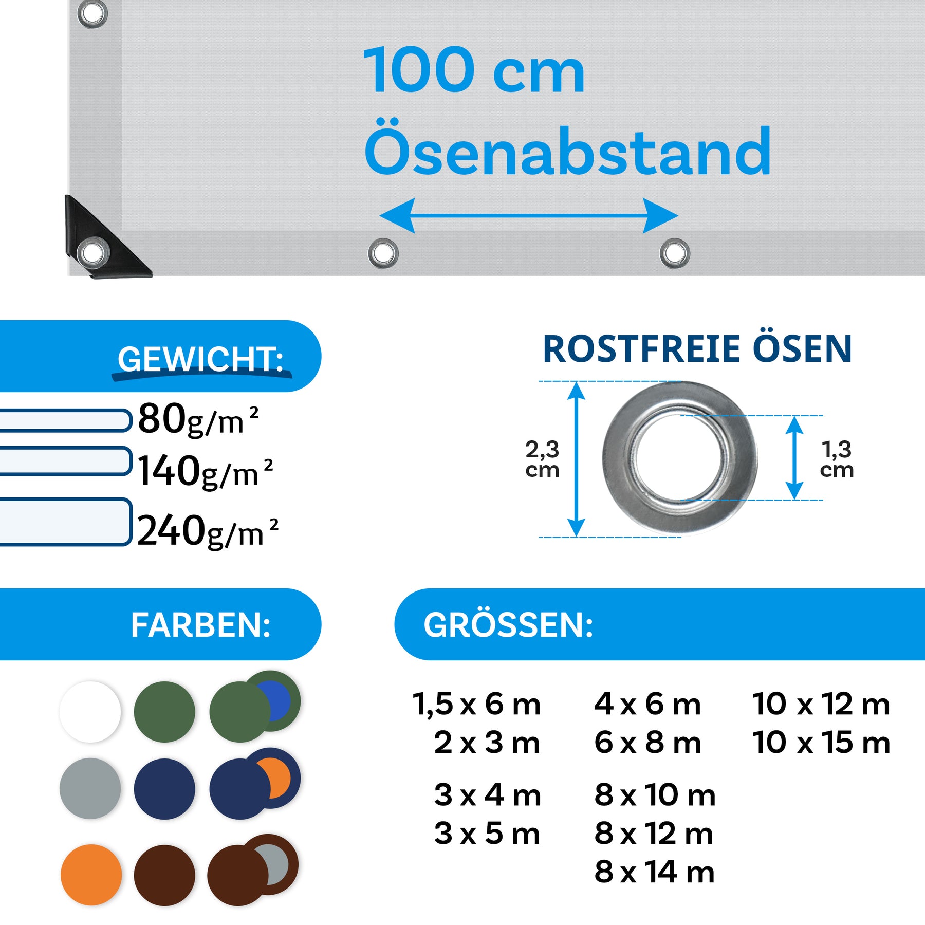Tarpaulin | Extrêmement résistant à la déchirure | 240 g/m² | Nombreuses variantes