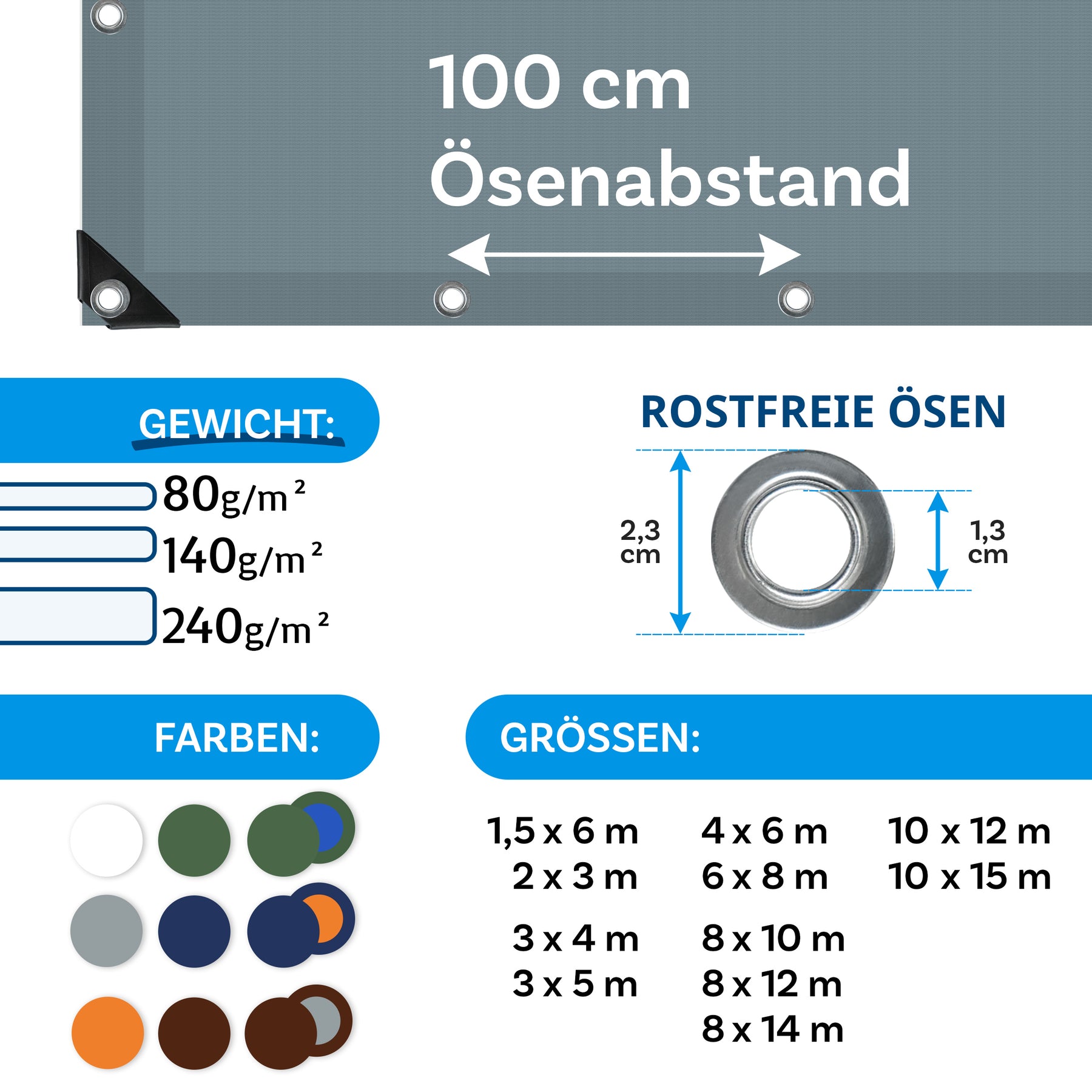Tarpaulin | Extrêmement résistant à la déchirure | 240 g/m² | Nombreuses variantes