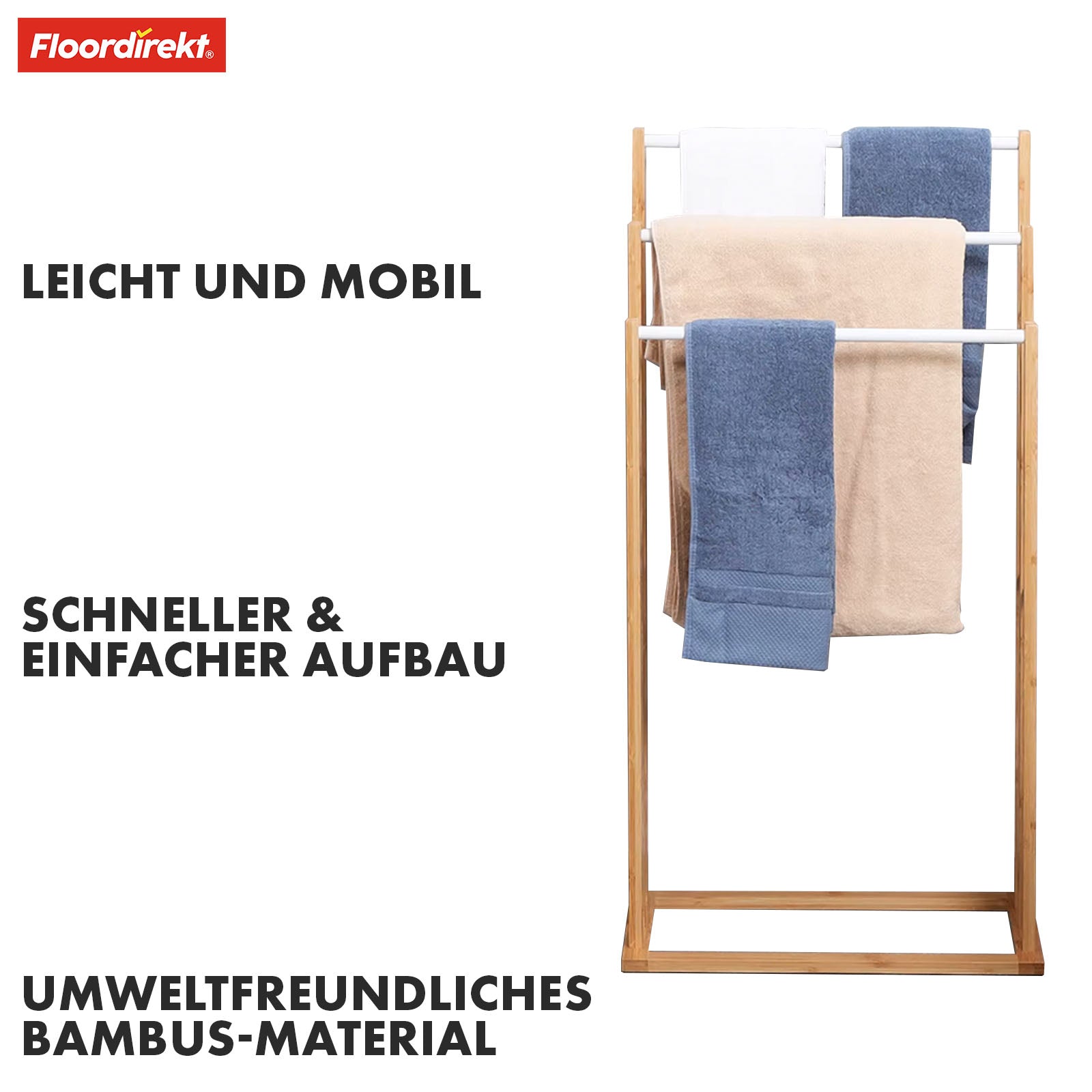 Porte-serviettes en bambou | Kentucky | Porte-serviettes élégant avec 3 barres décalées