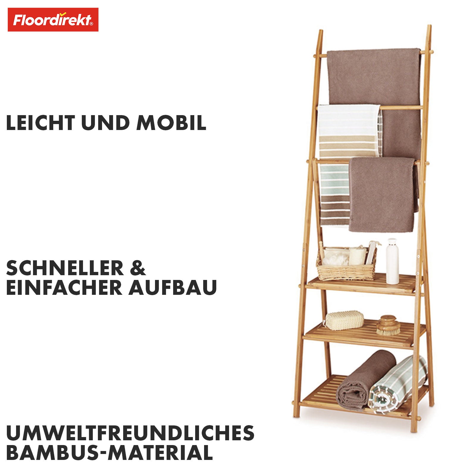 Porte-serviettes en bambou | Minnesota | Porte-serviettes pliable avec étagères