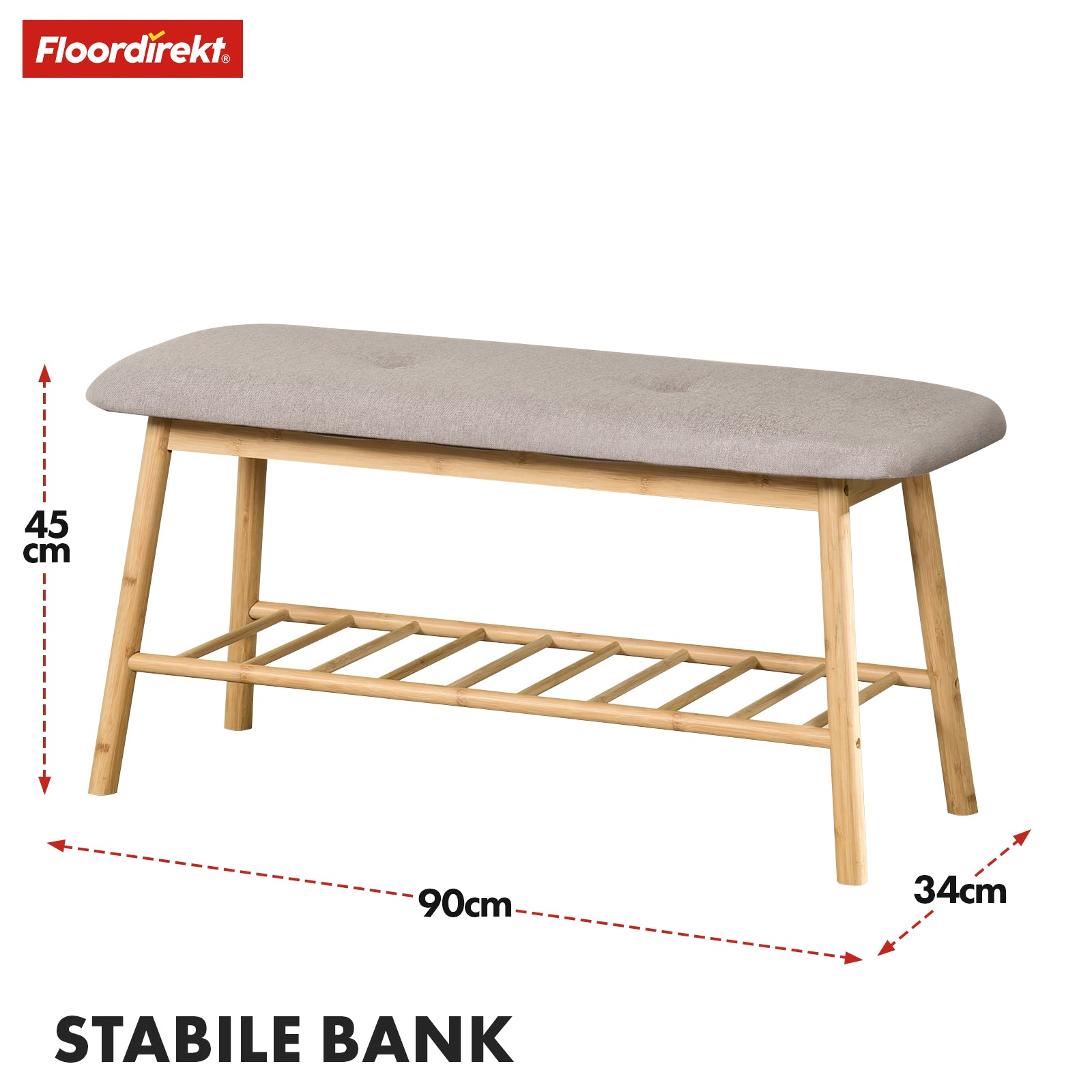 Banc en bambou | Montana | Étagère à chaussures pratique avec espace de rangement et confort d'assise