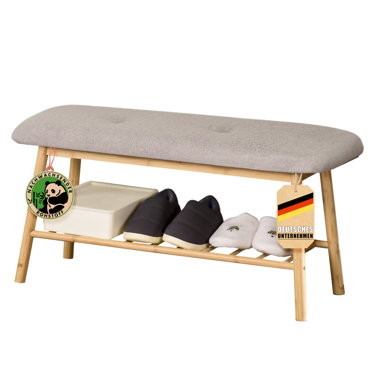 Banc en bambou | Montana | Étagère à chaussures pratique avec espace de rangement et confort d'assise