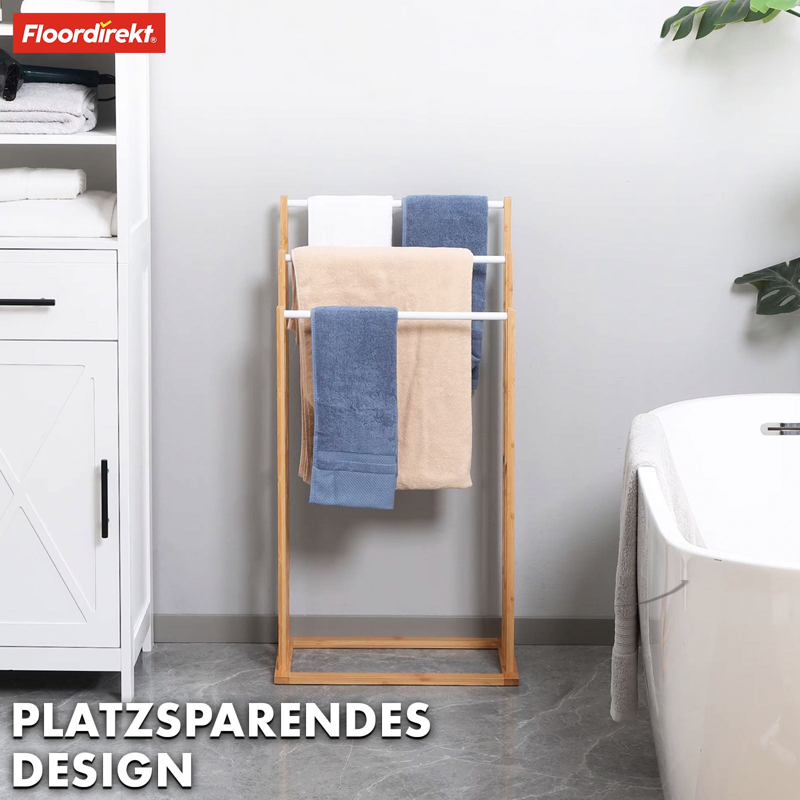 Porte-serviettes en bambou | Kentucky | Porte-serviettes élégant avec 3 barres décalées