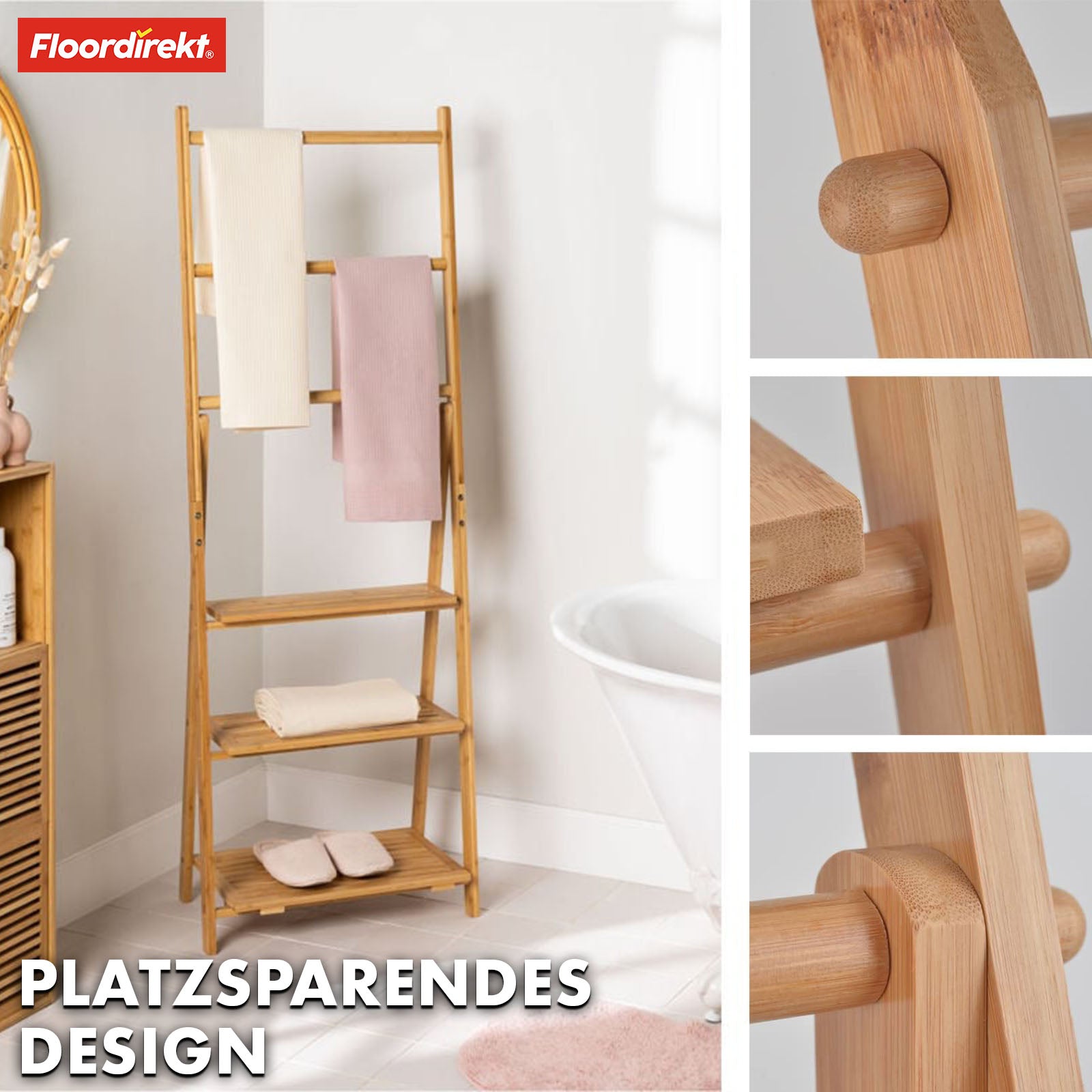 Porte-serviettes en bambou | Minnesota | Porte-serviettes pliable avec étagères