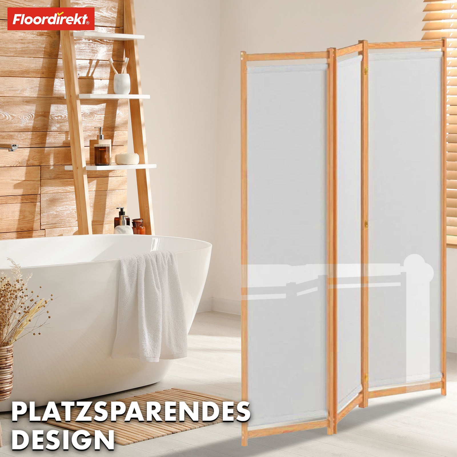 Titel FR Cloison en bambou | Tennessee | Séparation de pièce flexible en 3 parties, en bambou et en tissu