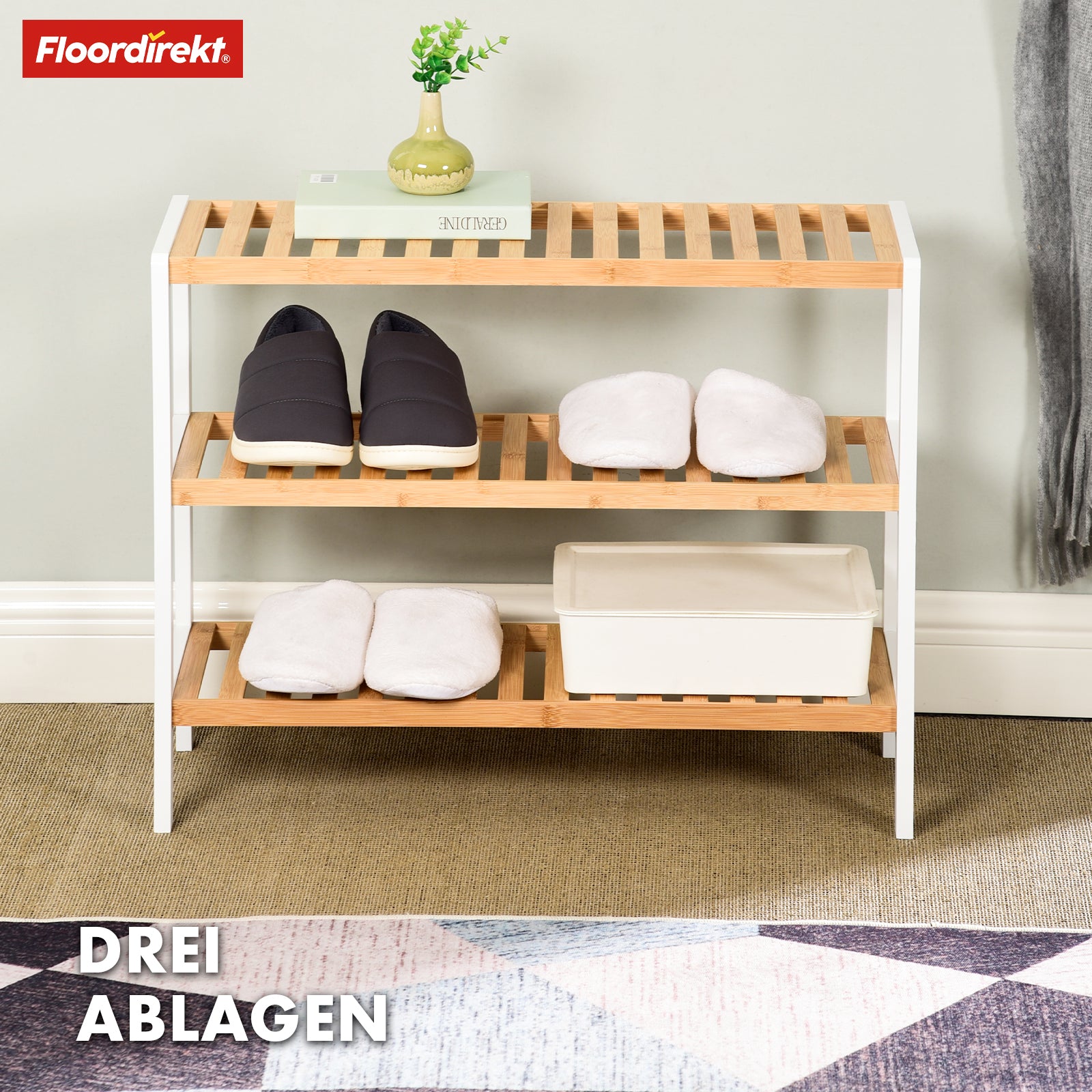 Étagère à chaussures en bambou | Michigan | Étagère élégante et peu encombrante avec 3 étagères