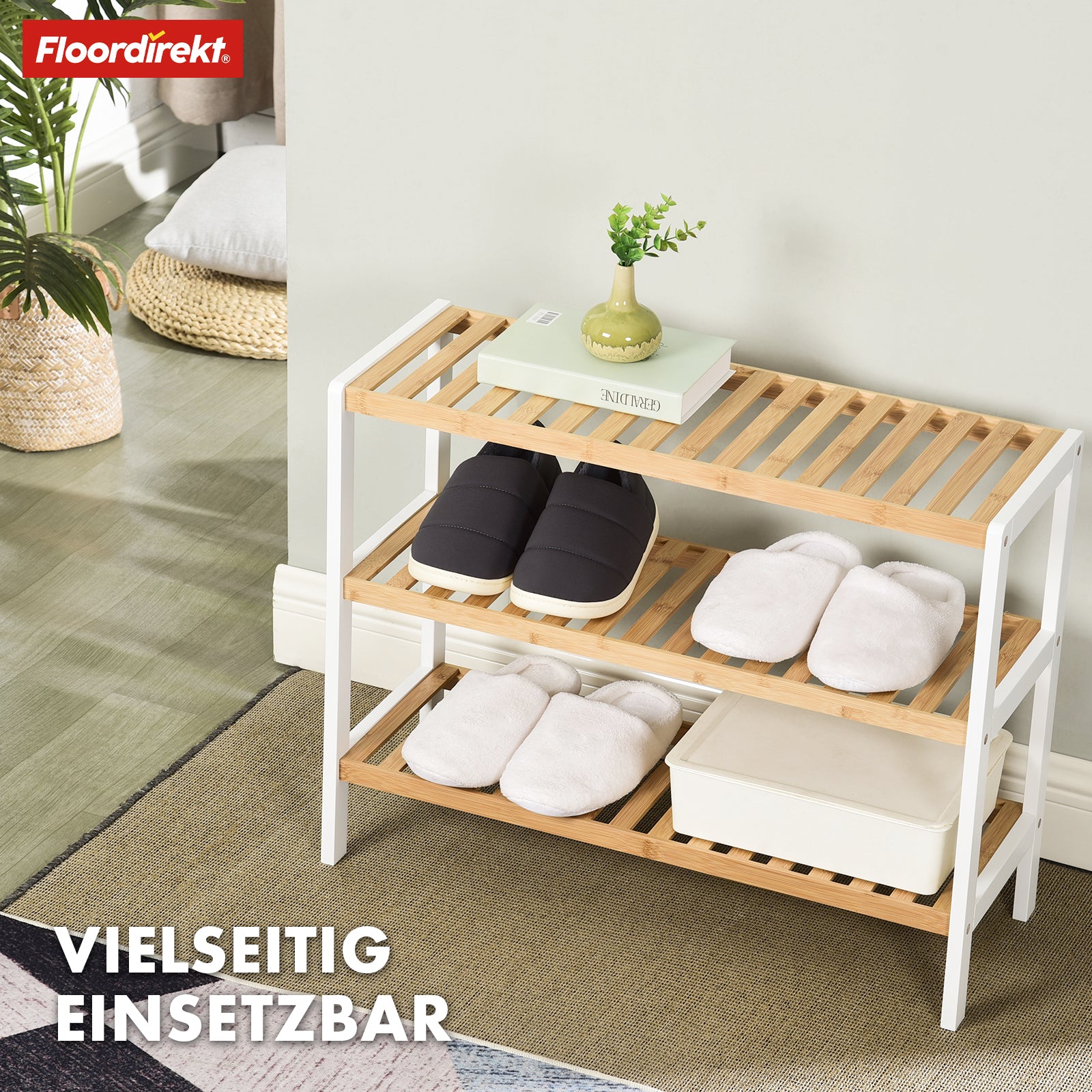 Étagère à chaussures en bambou | Michigan | Étagère élégante et peu encombrante avec 3 étagères