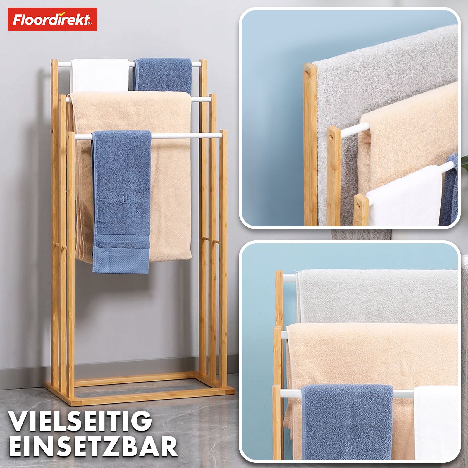 Porte-serviettes en bambou | Kentucky | Porte-serviettes élégant avec 3 barres décalées