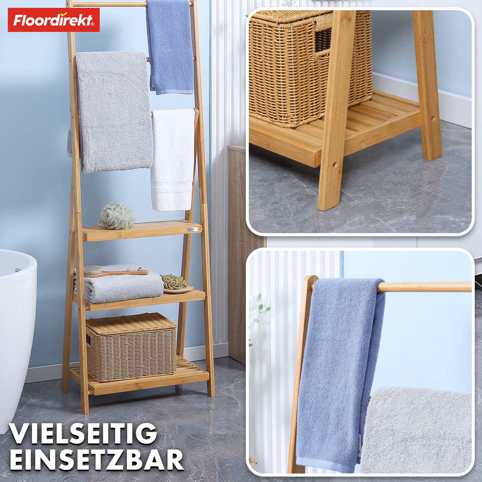 Porte-serviettes en bambou | Minnesota | Porte-serviettes pliable avec étagères