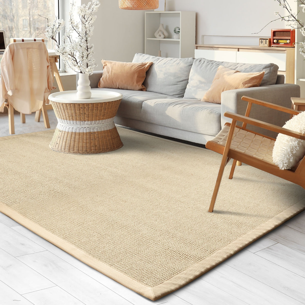 Tapis en sisal | Mumbai | tapis en fibres naturelles avec bordure en coton | disponible en différentes tailles