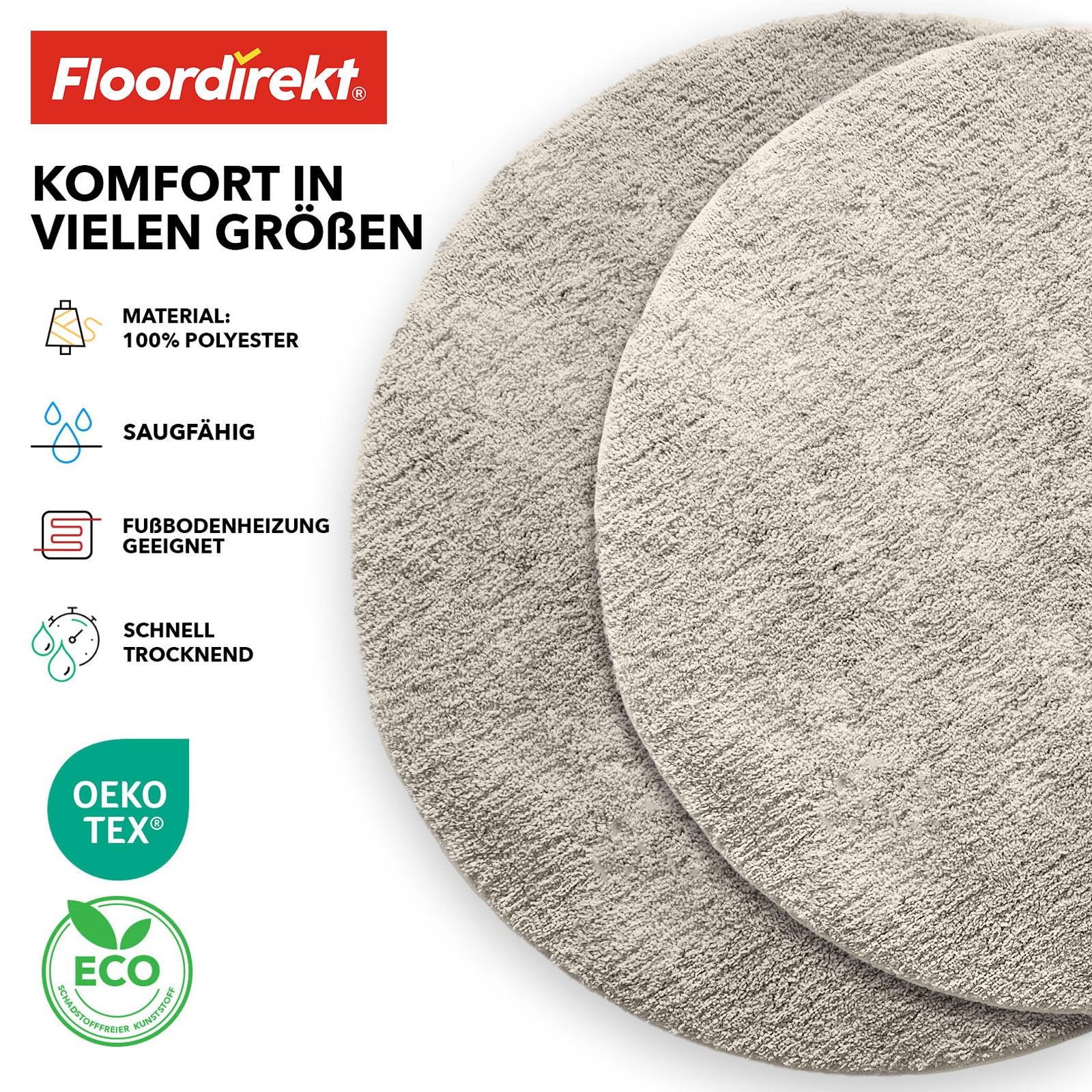 Tapis de bain | Sky | Tapis de bain rond | Confort dense et moelleux pour votre maison