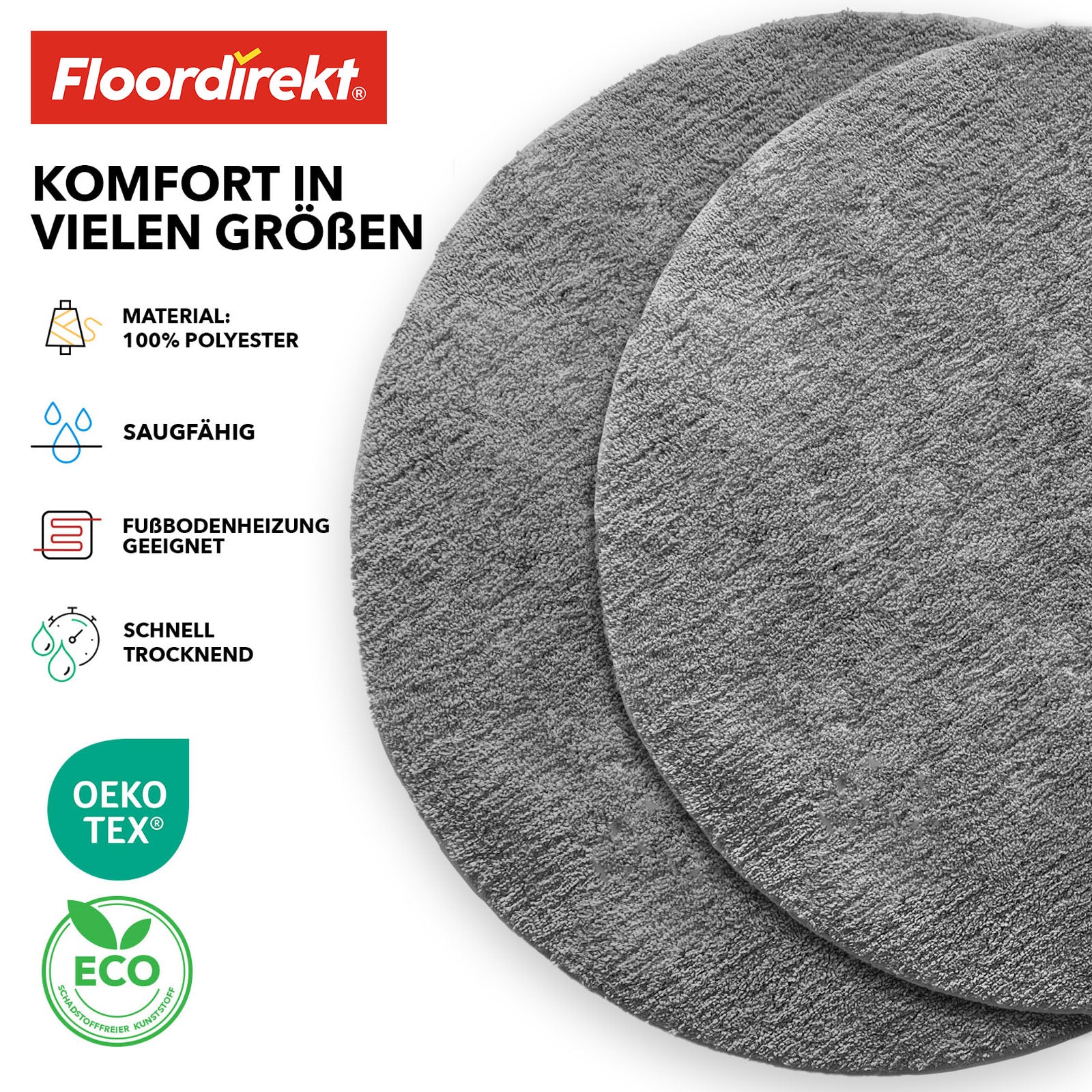 Tapis de bain | Sky | Tapis de bain rond | Confort dense et moelleux pour votre maison
