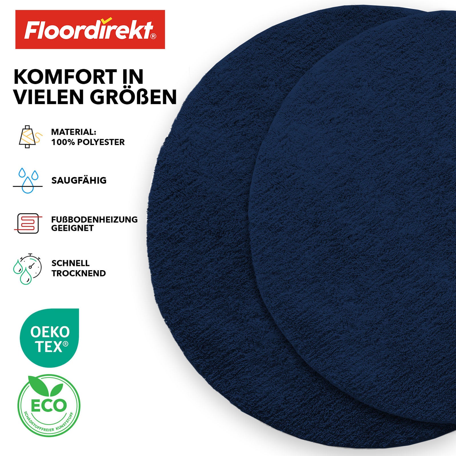 Tapis de bain | Sky | Tapis de bain rond | Confort dense et moelleux pour votre maison