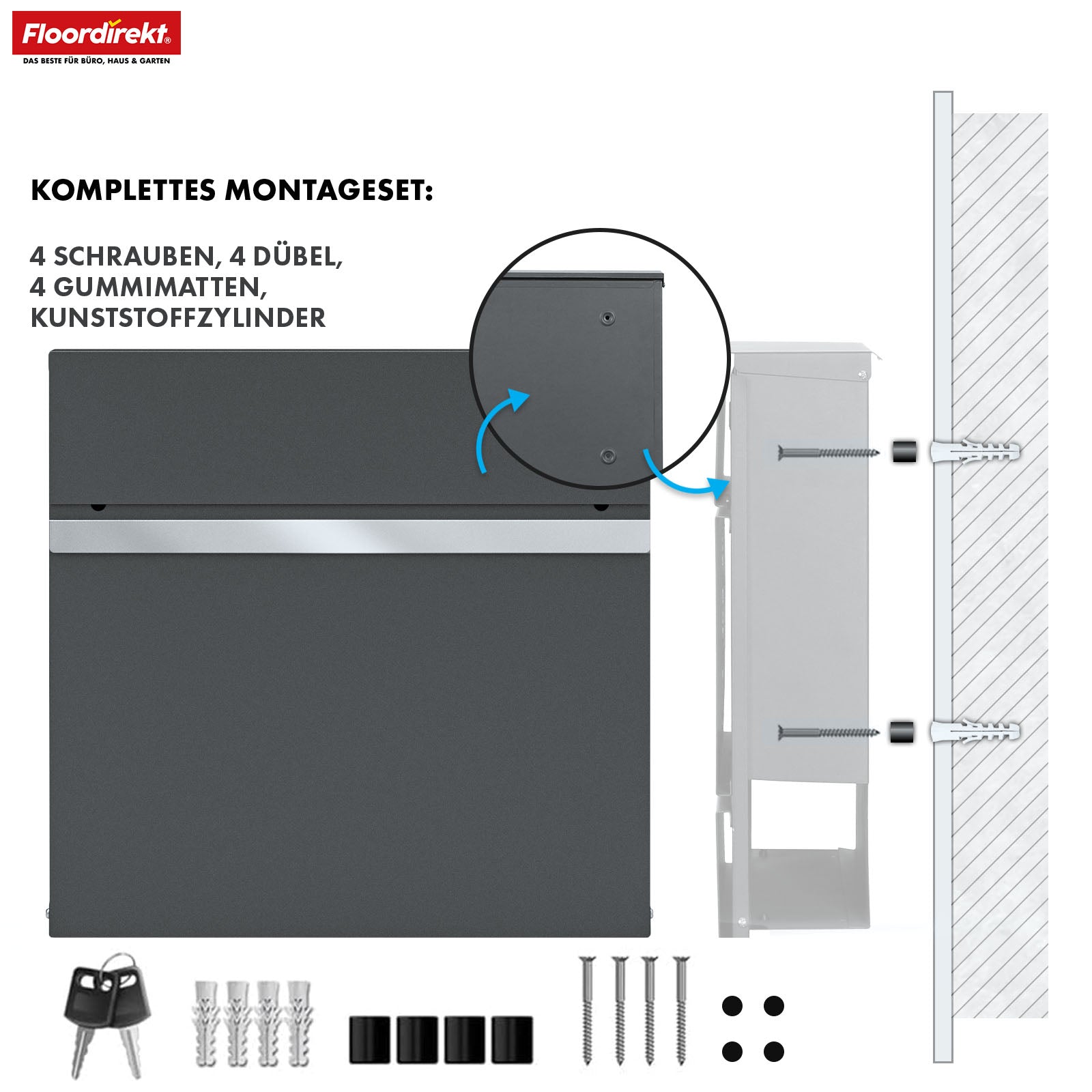 Boîte aux lettres | Gaston | Boîte aux lettres murale moderne avec compartiment pour les journaux & porte-nom en acier inoxydable, anthracite