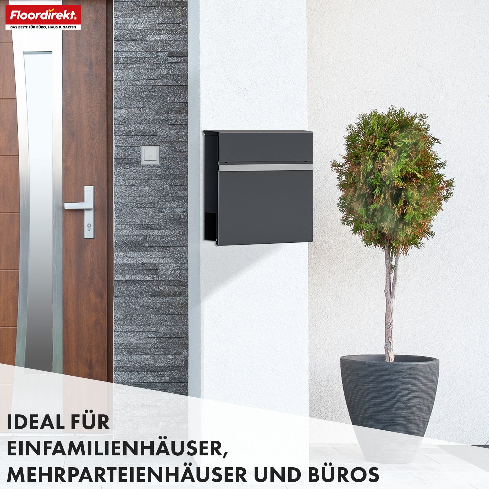 Boîte aux lettres | Gaston | Boîte aux lettres murale moderne avec compartiment pour les journaux & porte-nom en acier inoxydable, anthracite