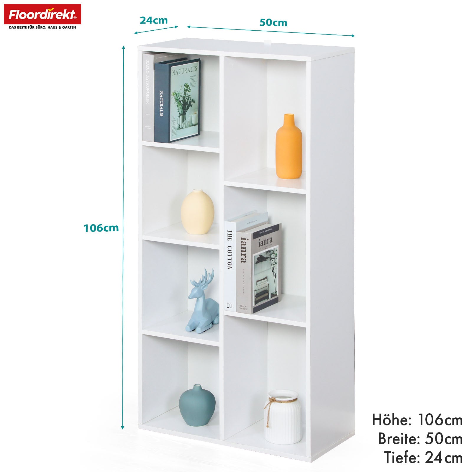 Bibliothèque | Arkansas | Étagère sur pied en MDF blanc avec 5-9 compartiments pour livres et accessoires de maison