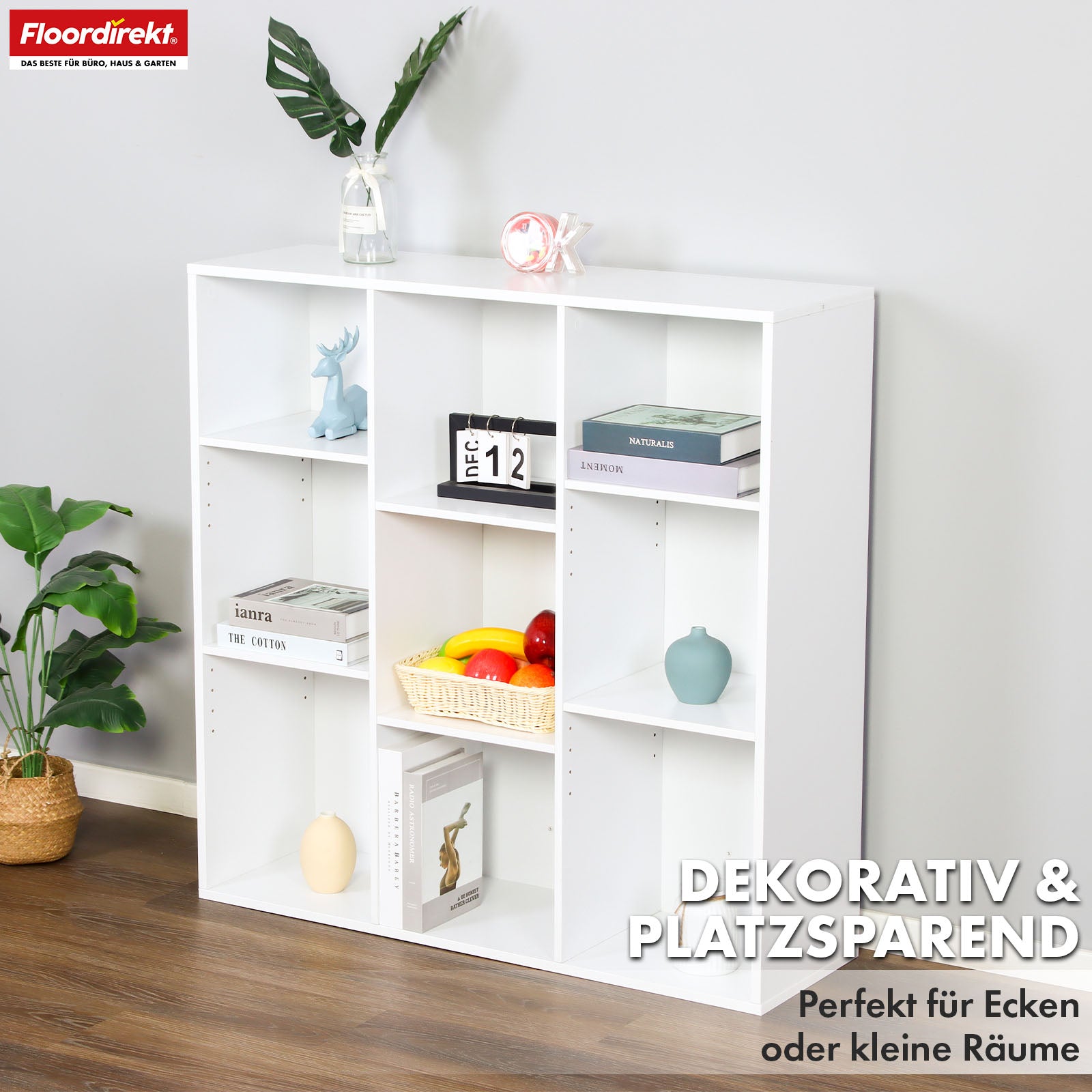Bibliothèque | Arkansas | Étagère sur pied en MDF blanc avec 5-9 compartiments pour livres et accessoires de maison