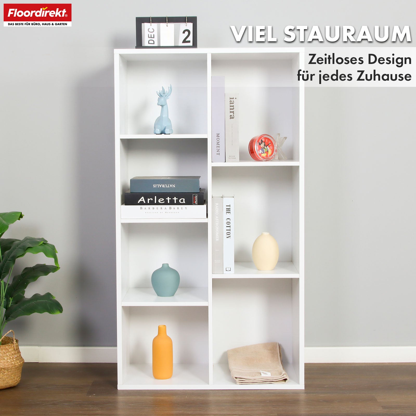 Bibliothèque | California | Étagère moderne en MDF peu encombrante avec sécurité anti-basculement en blanc 4-8 compartiments ouverts