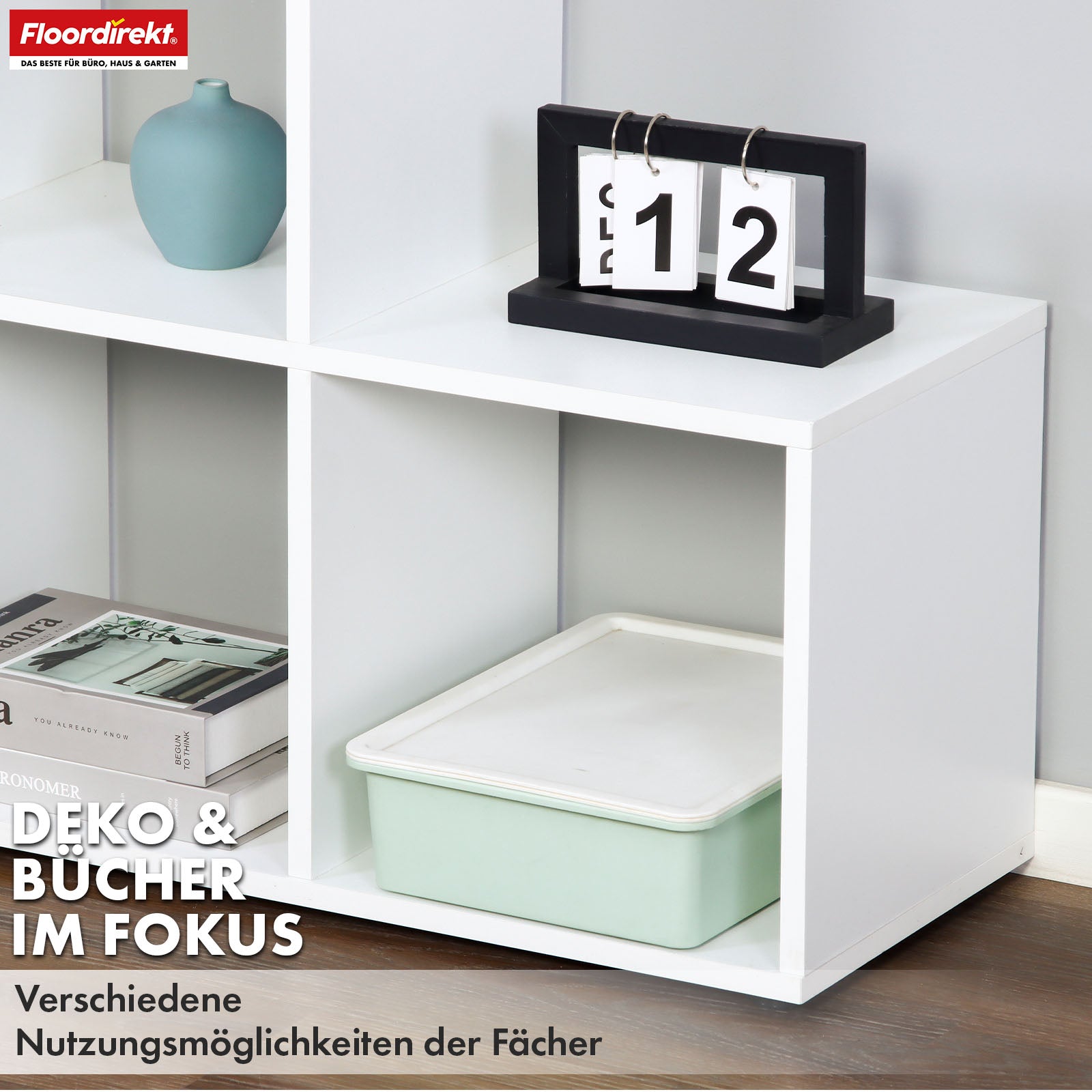 Bibliothèque | Carolina | Étagère blanche en MDF avec 6 compartiments pour livres, plantes & décoration