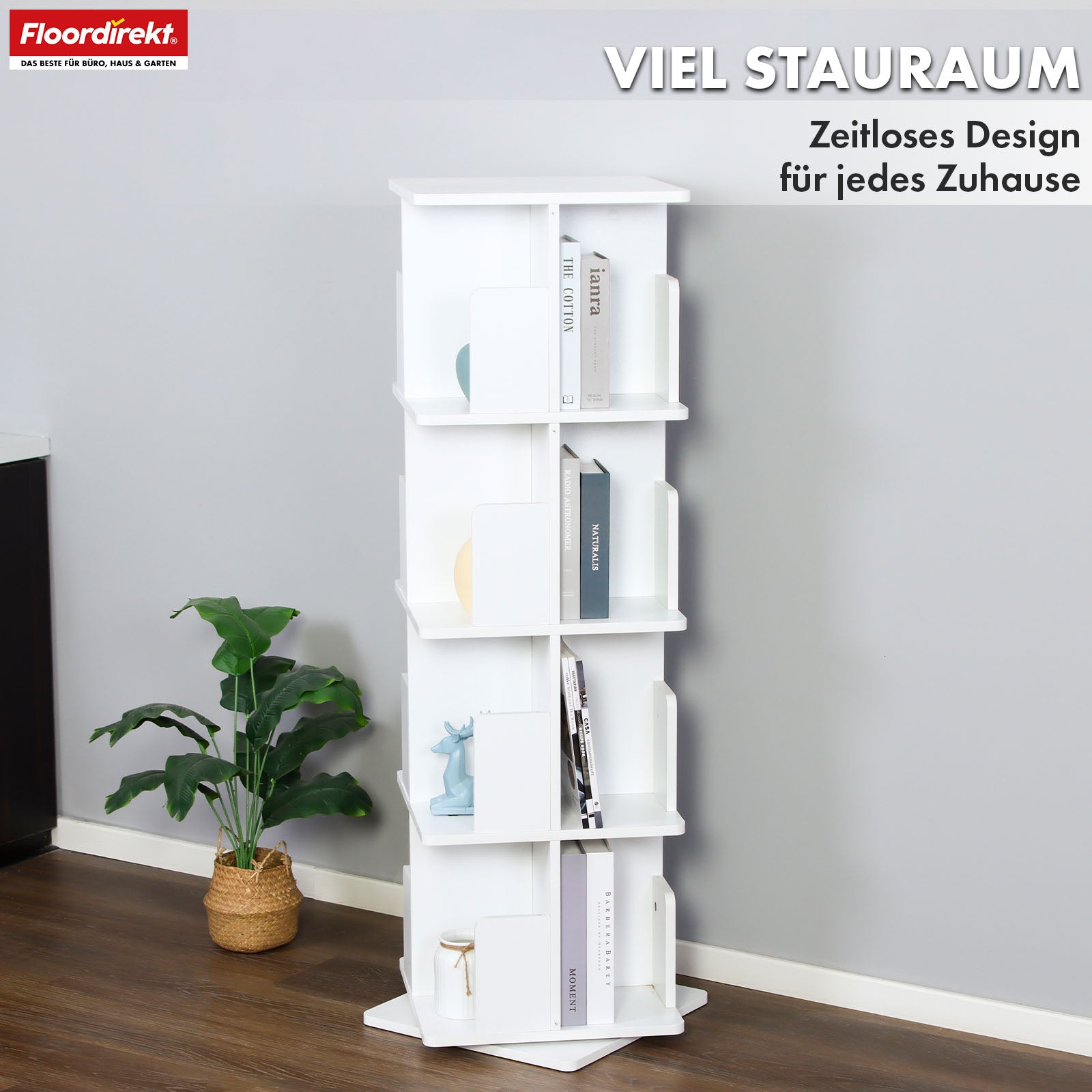 Bibliothèque | Indiana | Étagère tournante à 3 ou 4 niveaux | Étagère sur pied à 360° pour le salon, le bureau & la chambre à coucher