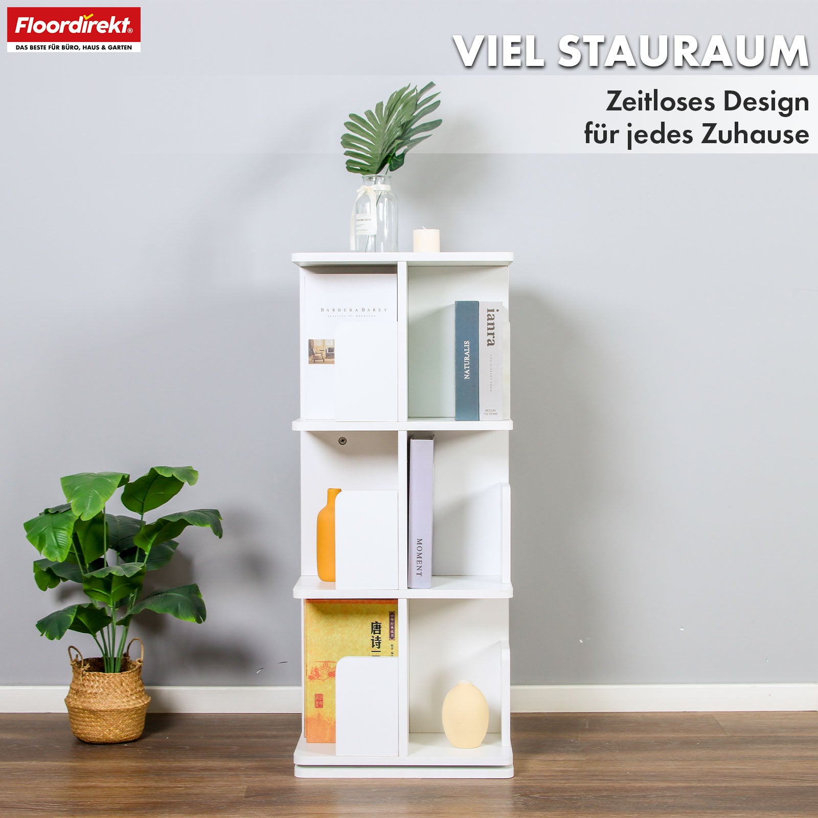 Bibliothèque | Indiana | Étagère tournante à 3 ou 4 niveaux | Étagère sur pied à 360° pour le salon, le bureau & la chambre à coucher