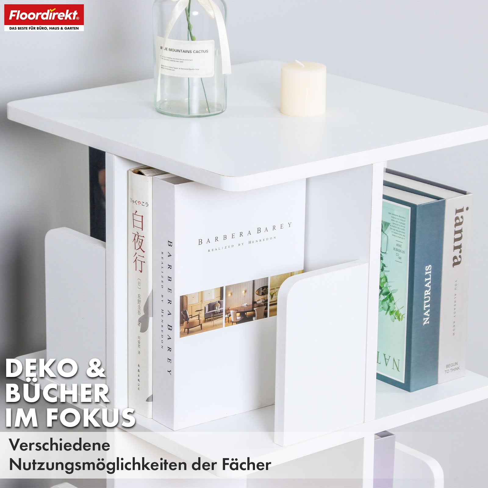 Bibliothèque | Indiana | Étagère tournante à 3 ou 4 niveaux | Étagère sur pied à 360° pour le salon, le bureau & la chambre à coucher