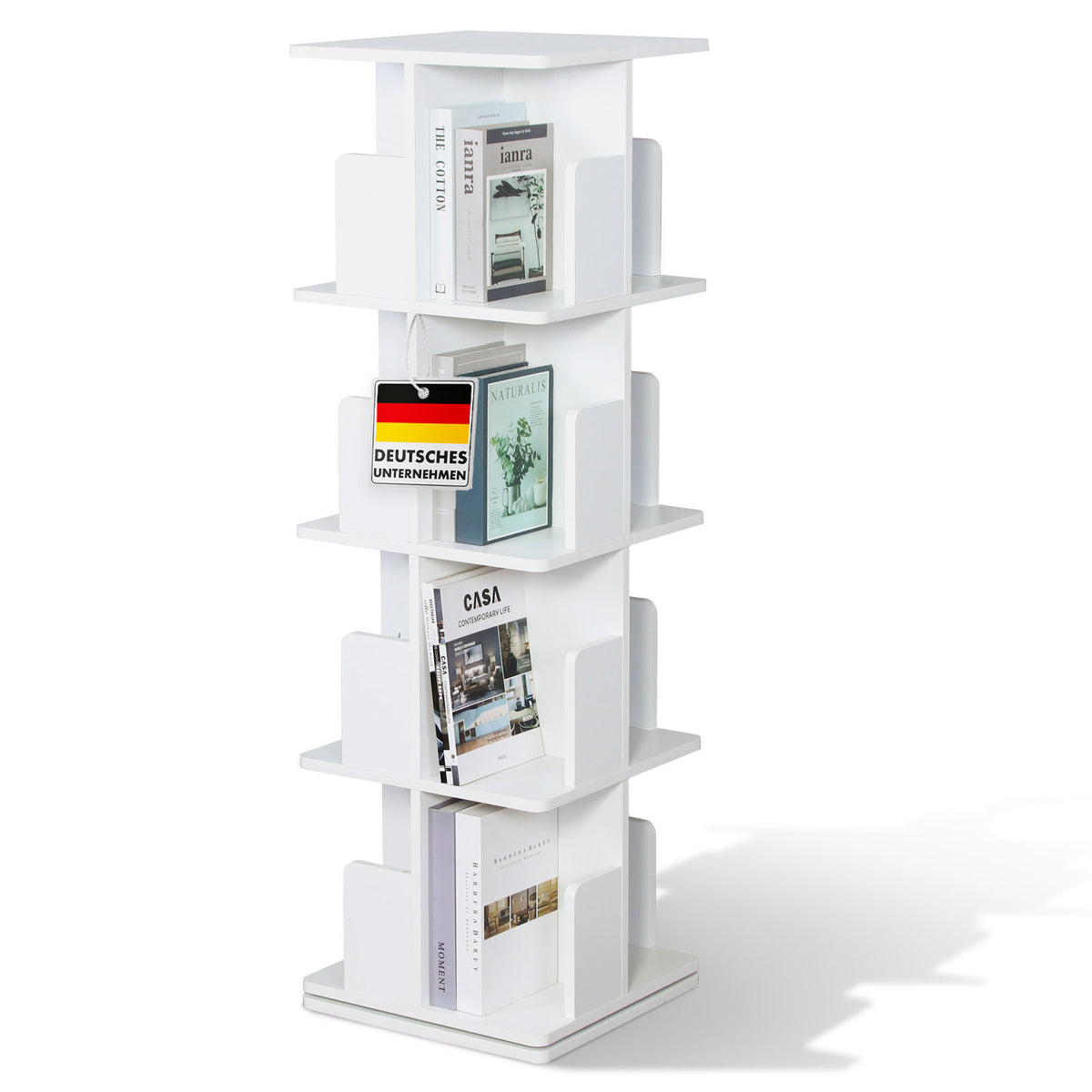 Bibliothèque | Indiana | Étagère tournante à 3 ou 4 niveaux | Étagère sur pied à 360° pour le salon, le bureau & la chambre à coucher