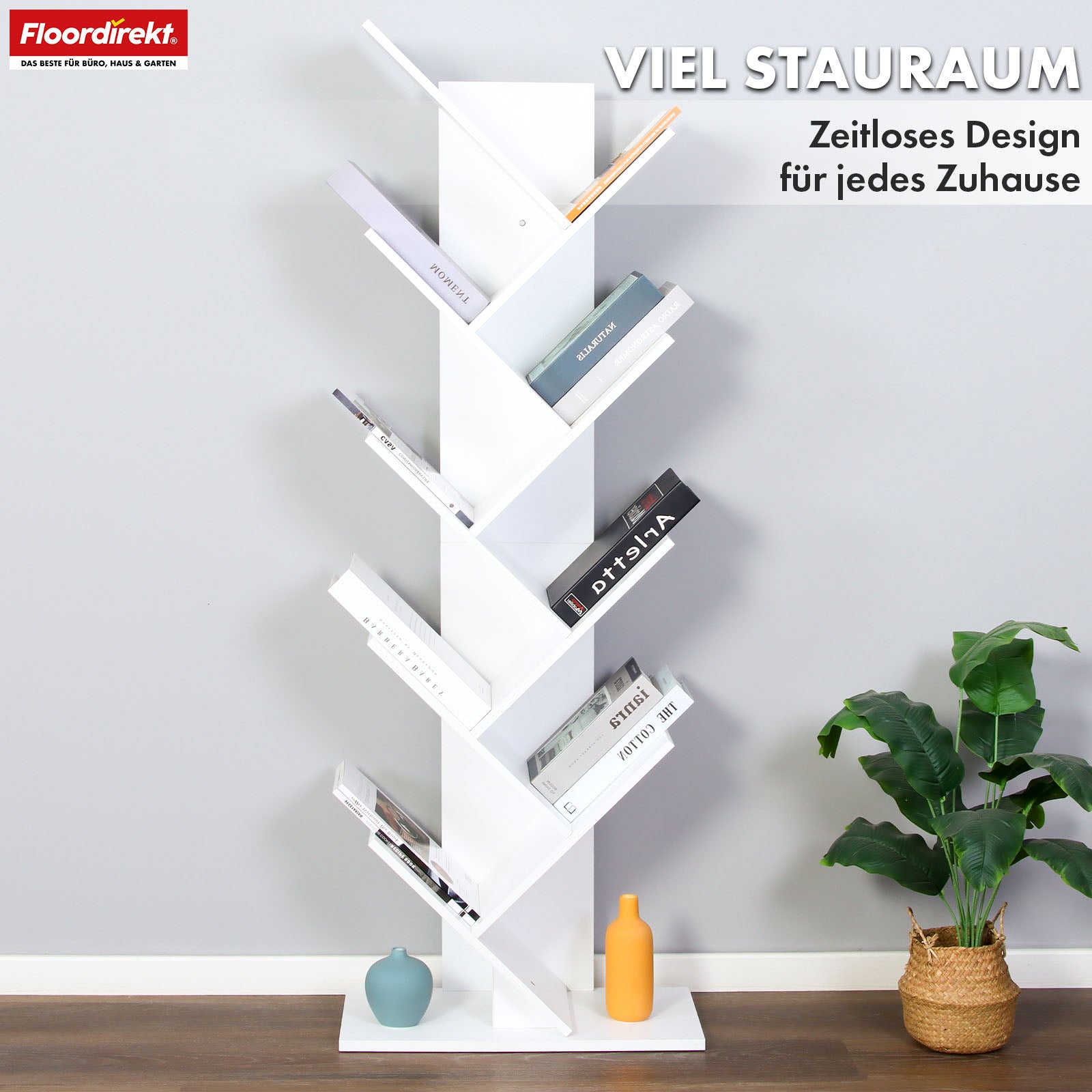 Bibliothèque | Louisiana | Étagère sur pied en forme d'arbre en blanc avec 5 ou 9 étages en bois