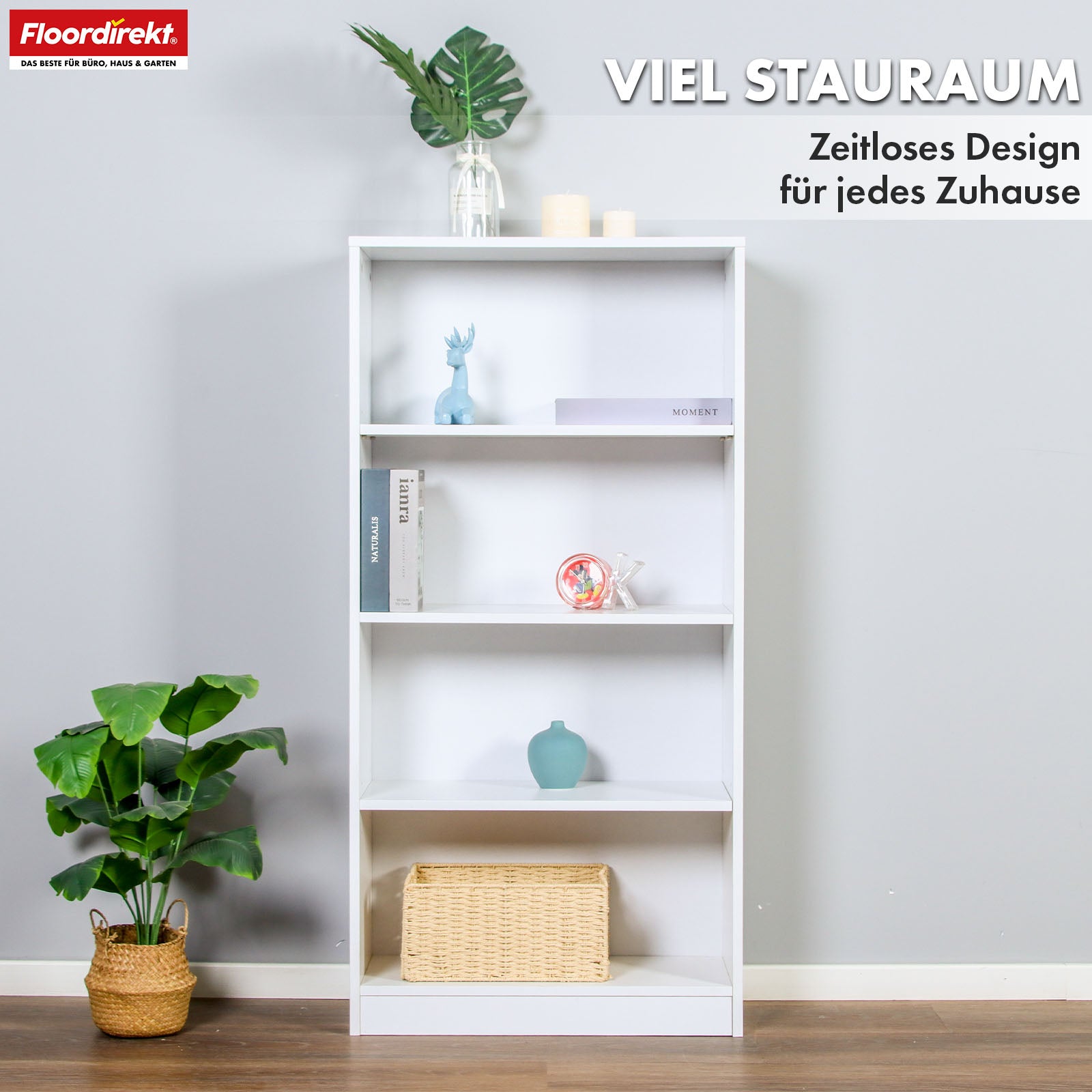 Bibliothèque | Maine | Étagère blanche sur pied en bois à 3/4/6 étages | Ouverte & peu encombrante pour le salon, le bureau & plus encore