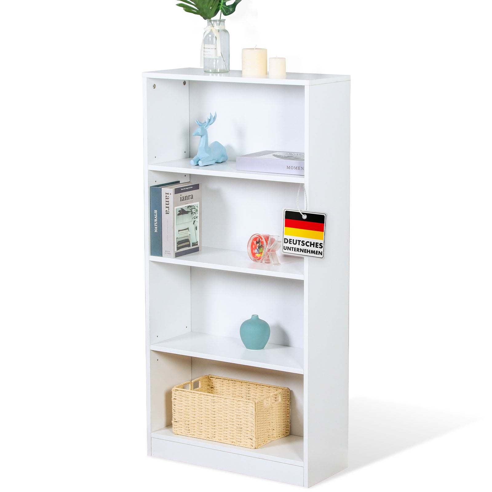 Bibliothèque | Maine | Étagère blanche sur pied en bois à 3/4/6 étages | Ouverte & peu encombrante pour le salon, le bureau & plus encore