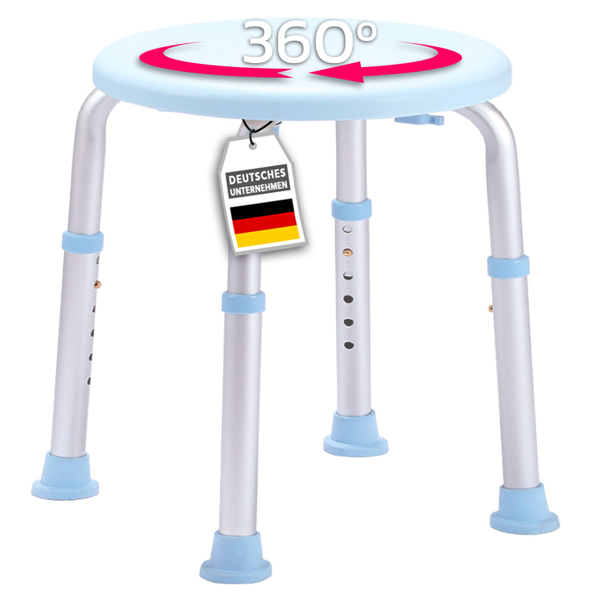 Tabouret de douche et de bain | Pedro | Réglable en hauteur & pivotant à 360° | Antidérapant & supporte jusqu'à 150 kg