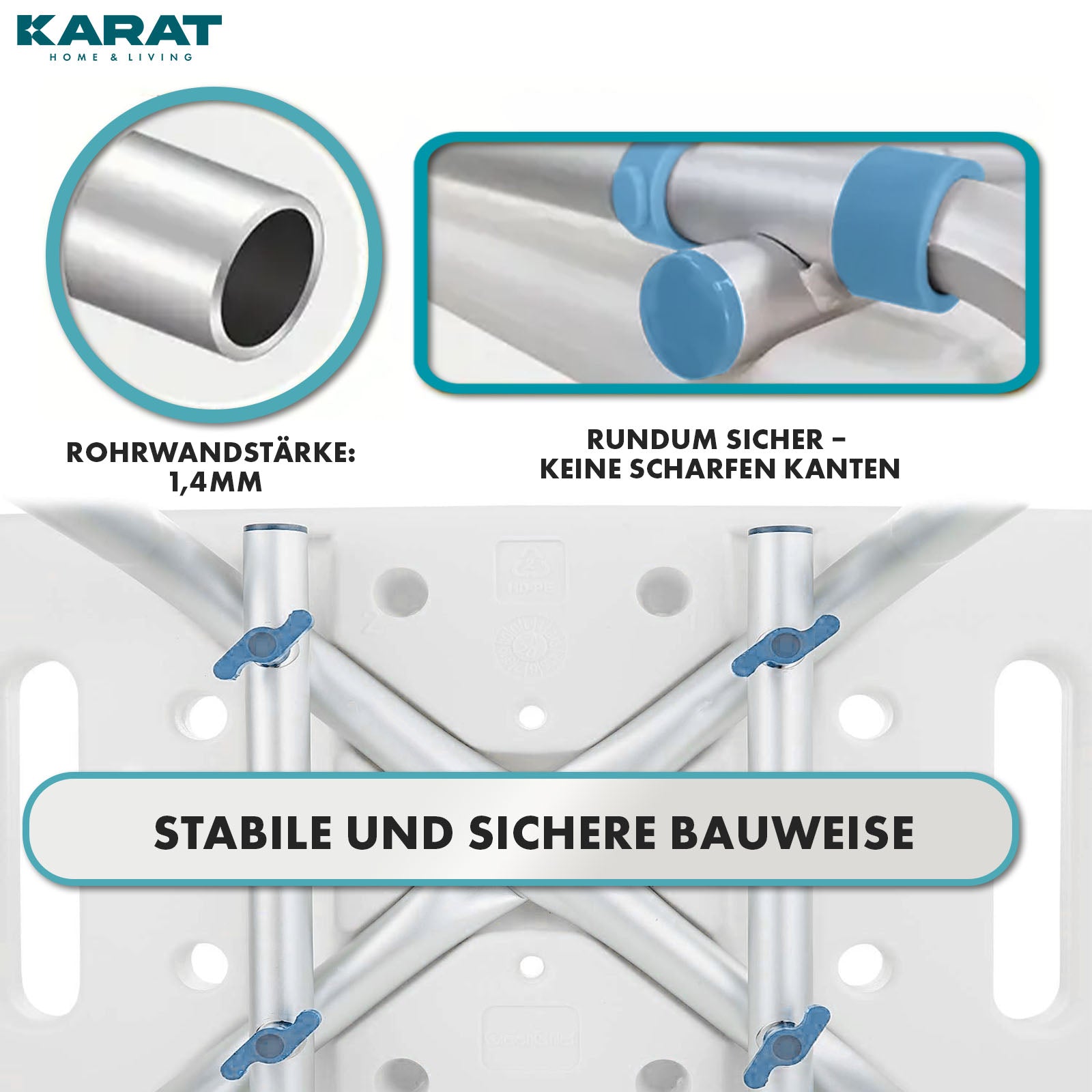 Tabouret de douche | Jonah | Réglable en hauteur avec dossier | Chaise de bain ergonomique pour le bain et la douche, antidérapante & stable, supporte jusqu'à 150 kg