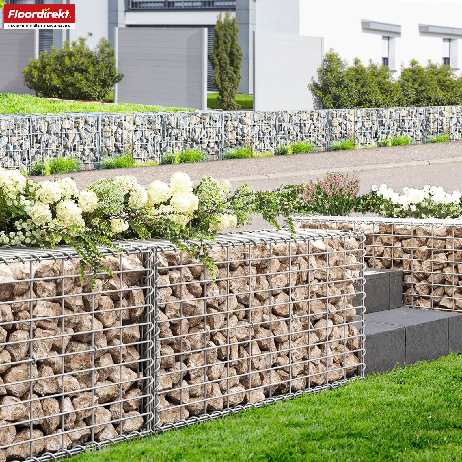 Panier de gabion | Lenox | Panier en acier galvanisé pour la protection visuelle décorative et les projets de jardinage