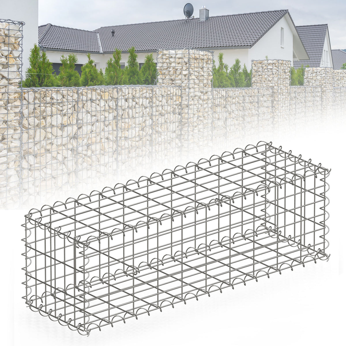 Panier de gabion | Lenox | Panier en acier galvanisé pour la protection visuelle décorative et les projets de jardinage