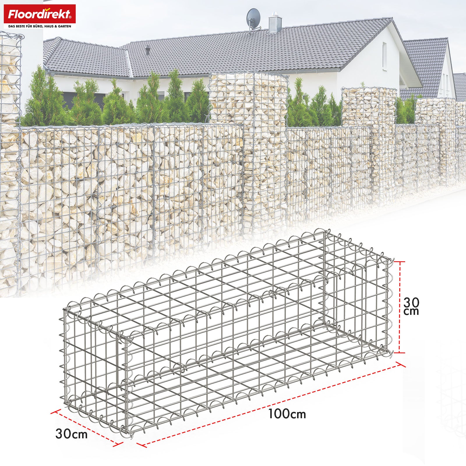 Panier de gabion | Lenox | Panier en acier galvanisé pour la protection visuelle décorative et les projets de jardinage