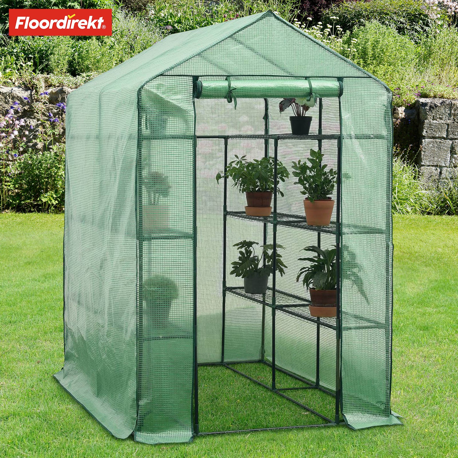 Serre | Harrest | Serre en film plastique durable et résistante aux UV avec cadre en acier robuste et grille de rangement en métal | Deux tailles au choix