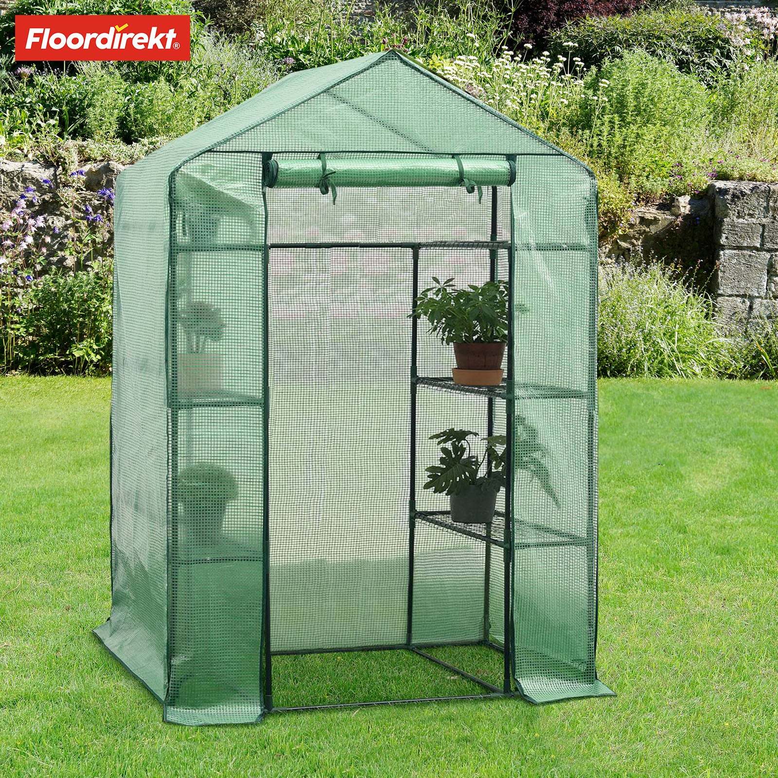 Serre | Harrest | Serre en film plastique durable et résistante aux UV avec cadre en acier robuste et grille de rangement en métal | Deux tailles au choix