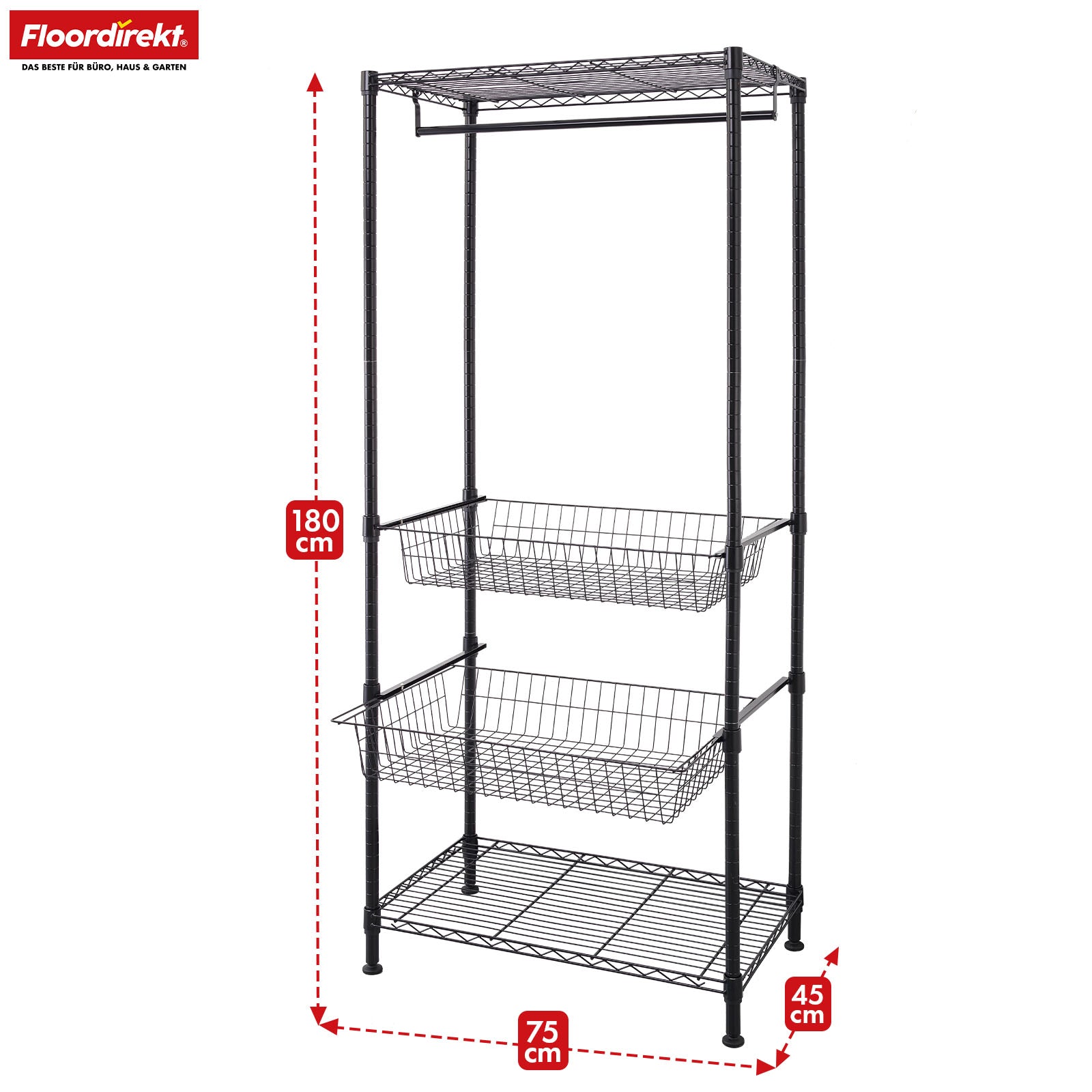 Armoire | Harold | Portemanteau ouvert avec tringle et étagères | Armoire robuste pour chambre à coucher, couloir et rangement