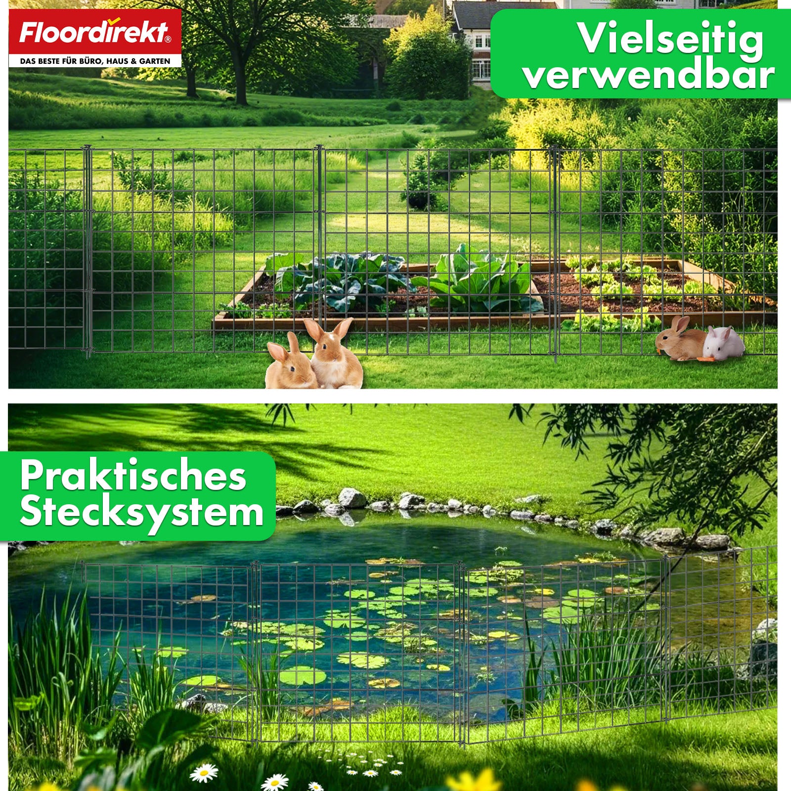 Clôture en treillis | Pablo | Set de 5 clôtures métalliques à emboîter | Extensible pour jardin, étang & animaux