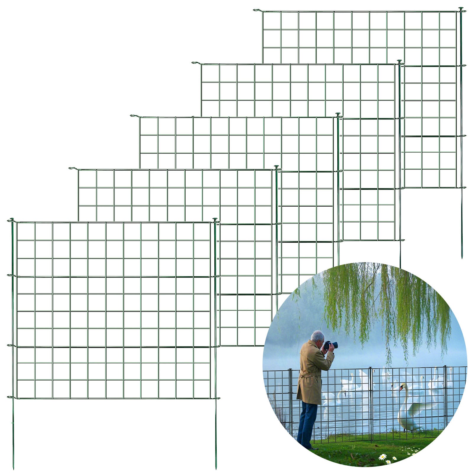 Clôture en treillis | Pablo | Set de 5 clôtures métalliques à emboîter | Extensible pour jardin, étang & animaux