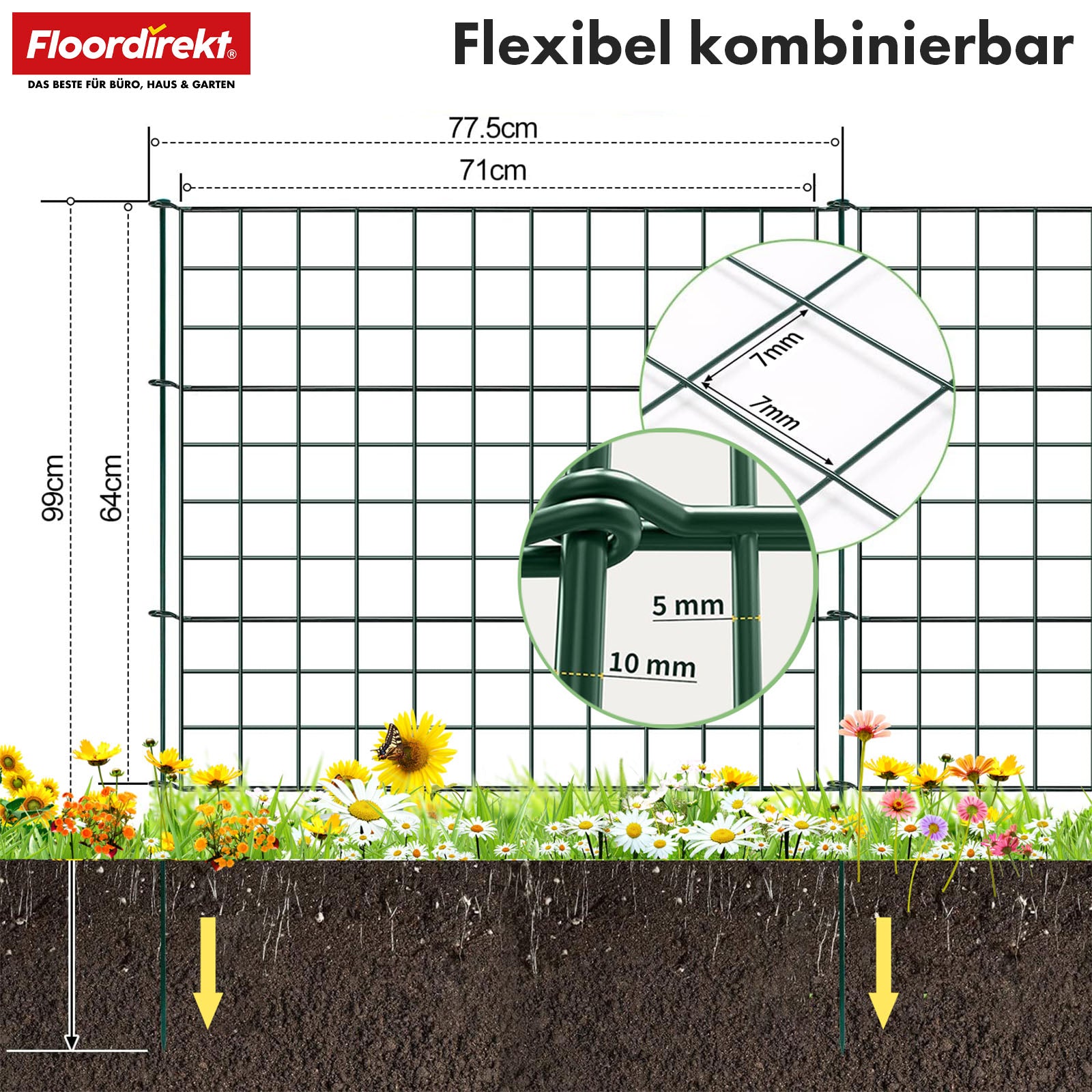 Clôture en treillis | Pablo | Set de 5 clôtures métalliques à emboîter | Extensible pour jardin, étang & animaux