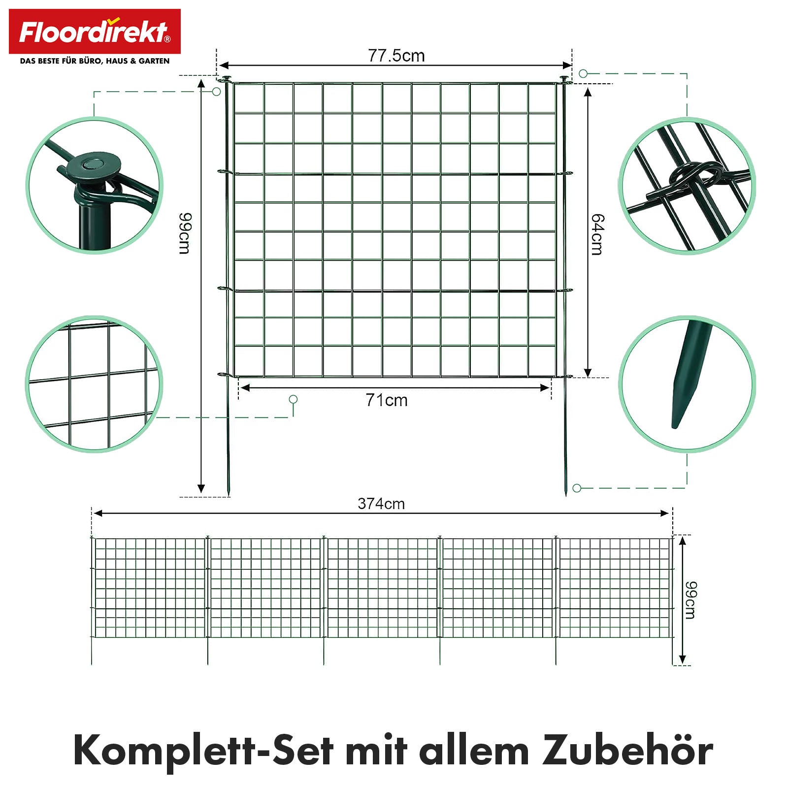 Clôture en treillis | Pablo | Set de 5 clôtures métalliques à emboîter | Extensible pour jardin, étang & animaux