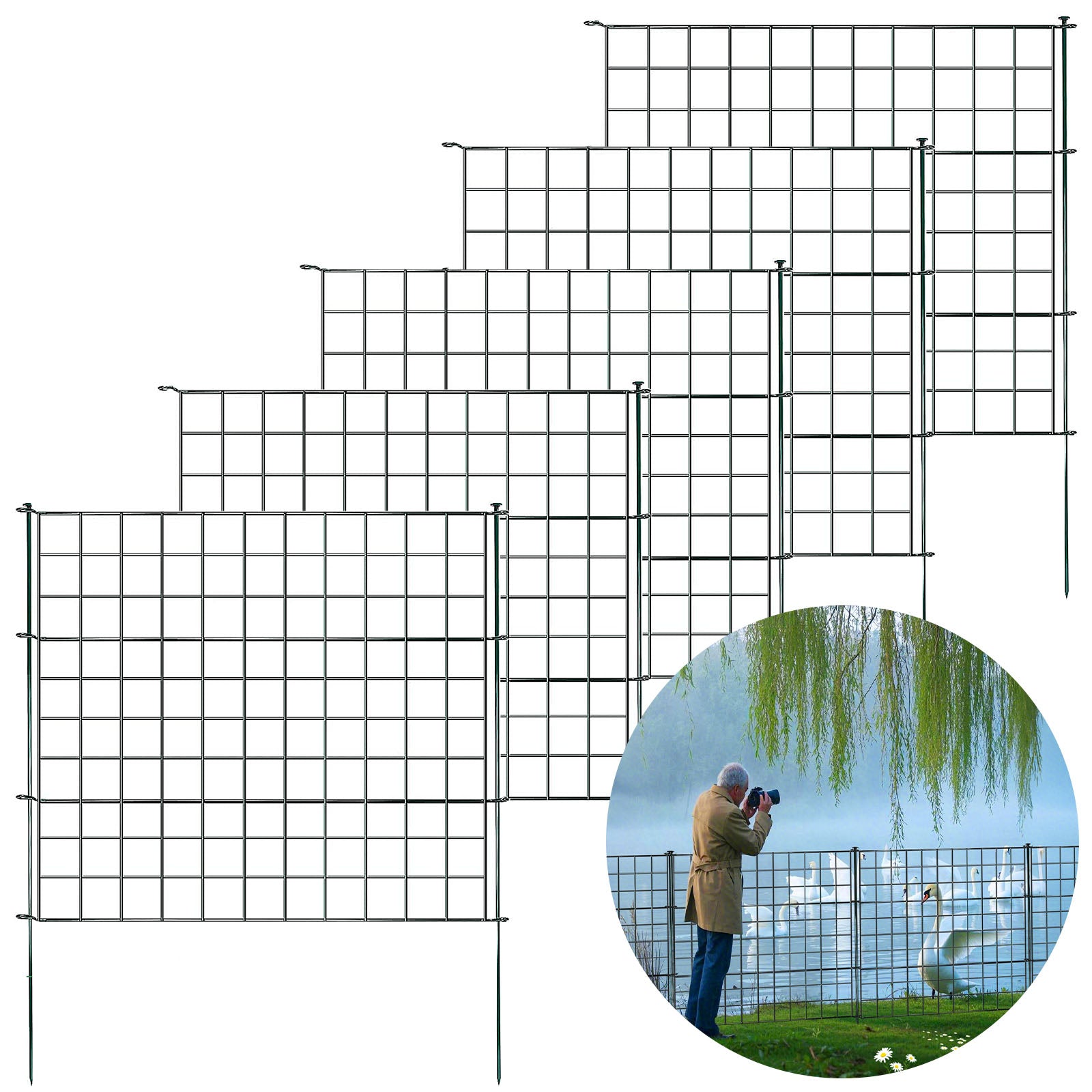 Clôture en treillis | Pablo | Set de 5 clôtures métalliques à emboîter | Extensible pour jardin, étang & animaux