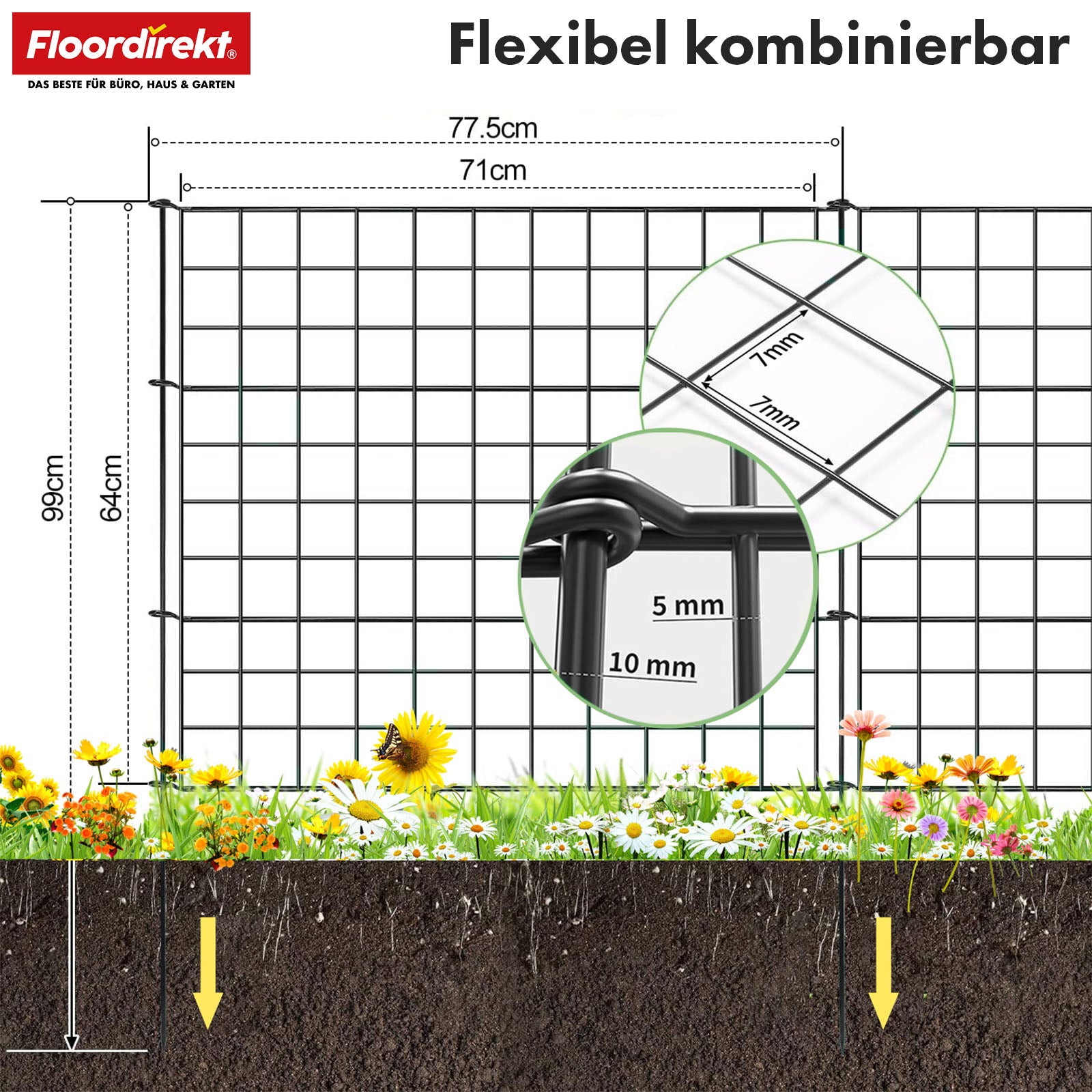 Clôture en treillis | Pablo | Set de 5 clôtures métalliques à emboîter | Extensible pour jardin, étang & animaux