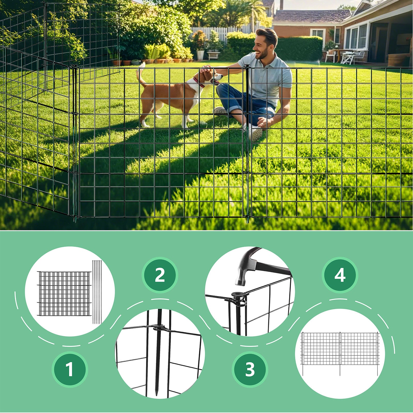 Clôture en treillis | Pablo | Set de 5 clôtures métalliques à emboîter | Extensible pour jardin, étang & animaux