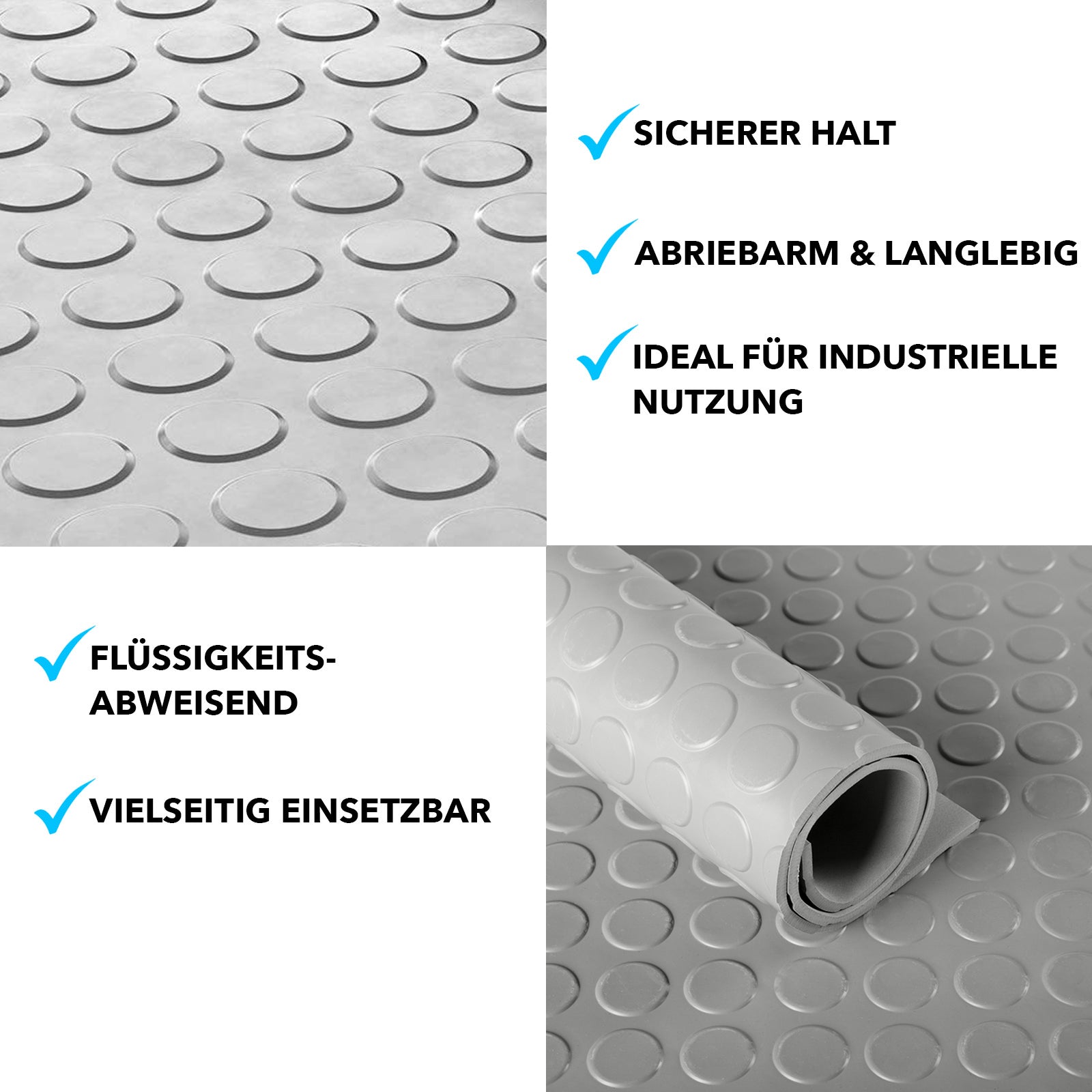 Tapis en caoutchouc | Gris | Tapis en caoutchouc avec picots plats | Épaisseur : 3 mm