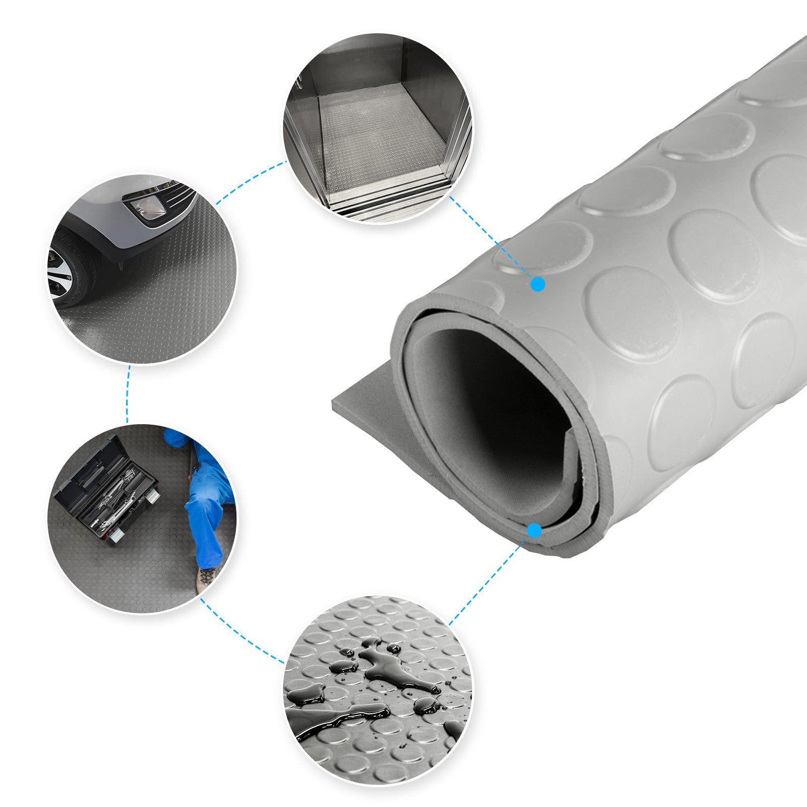 Tapis en caoutchouc | Gris | Tapis en caoutchouc avec picots plats | Épaisseur : 3 mm