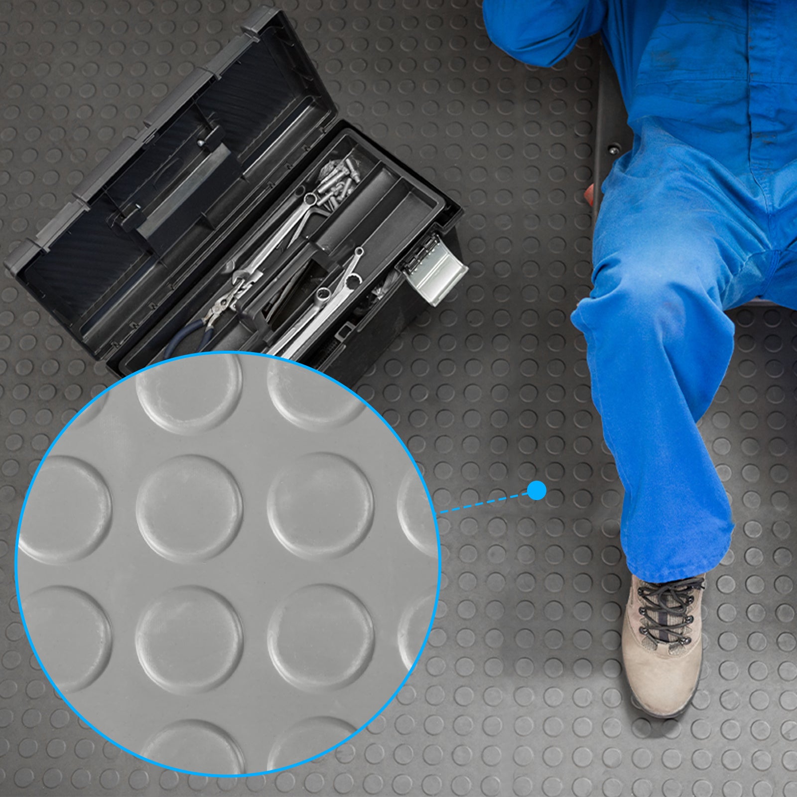 Tapis en caoutchouc | Gris | Tapis en caoutchouc avec picots plats | Épaisseur : 3 mm