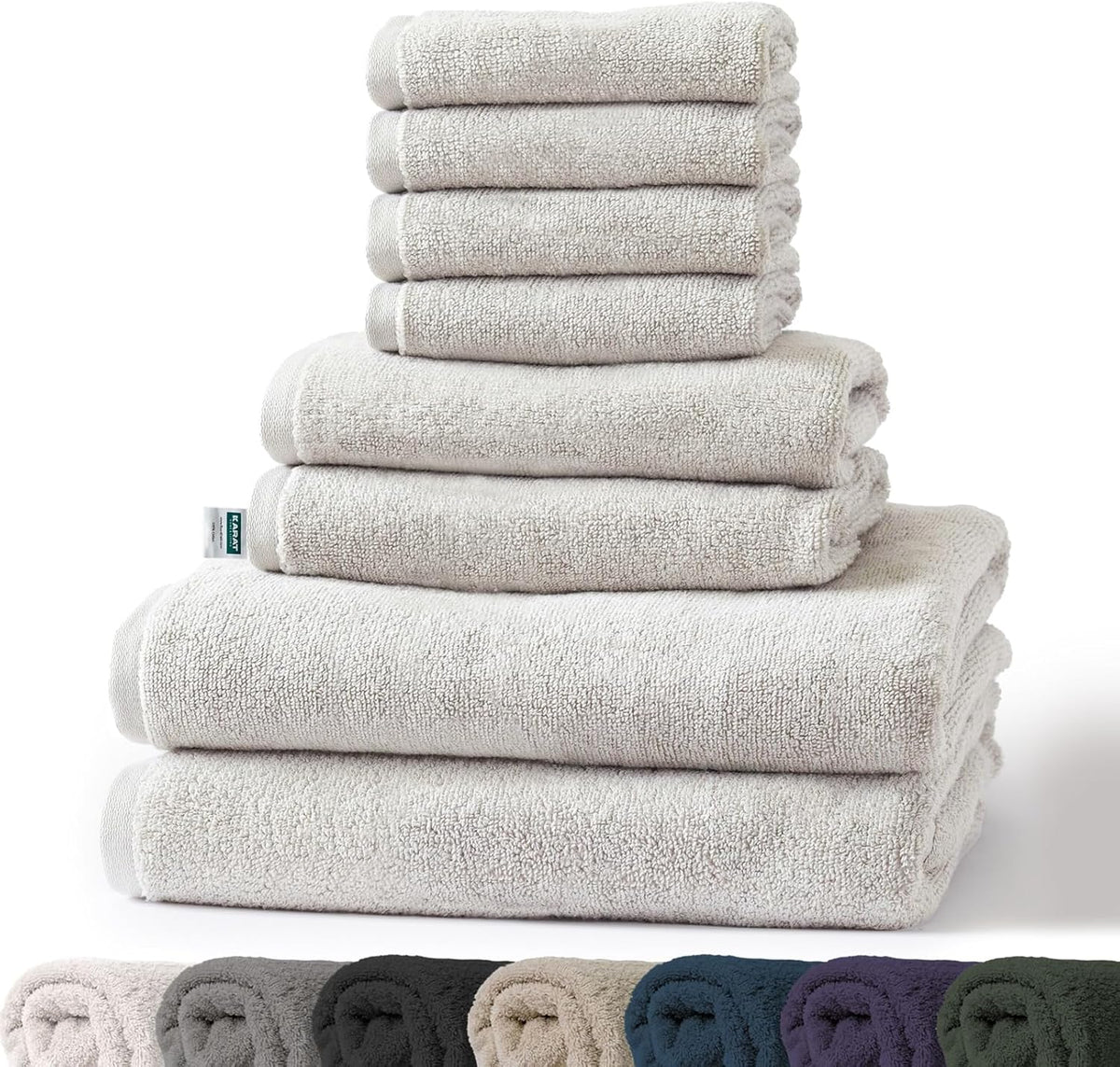 Set de serviettes Bay | Set de 8 serviettes 100% coton | 2 x serviette de bain, 2 x essuie-mains et 4 x savonnettes
